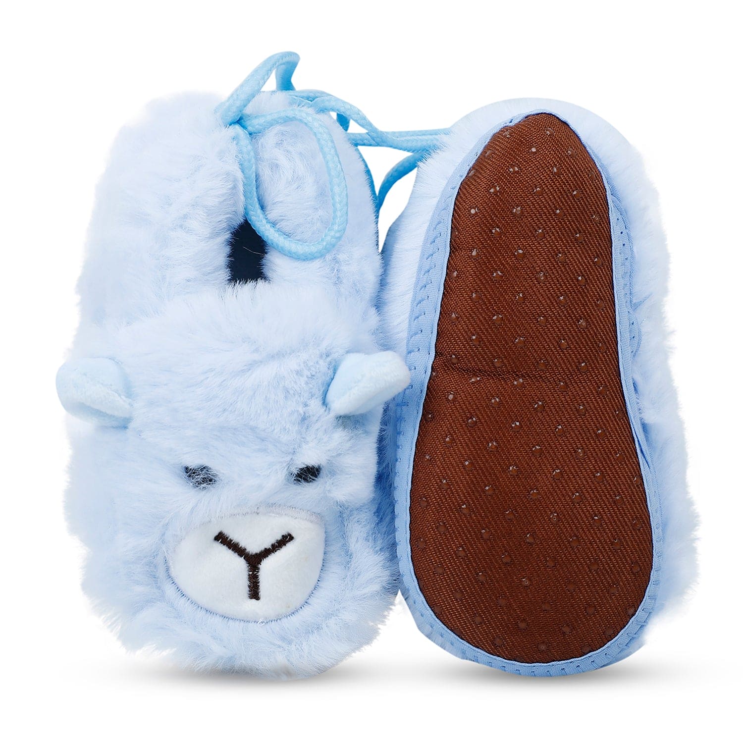 Baby Moo Furry Bear Warm And Cozy Anti Skid Booties - Blue