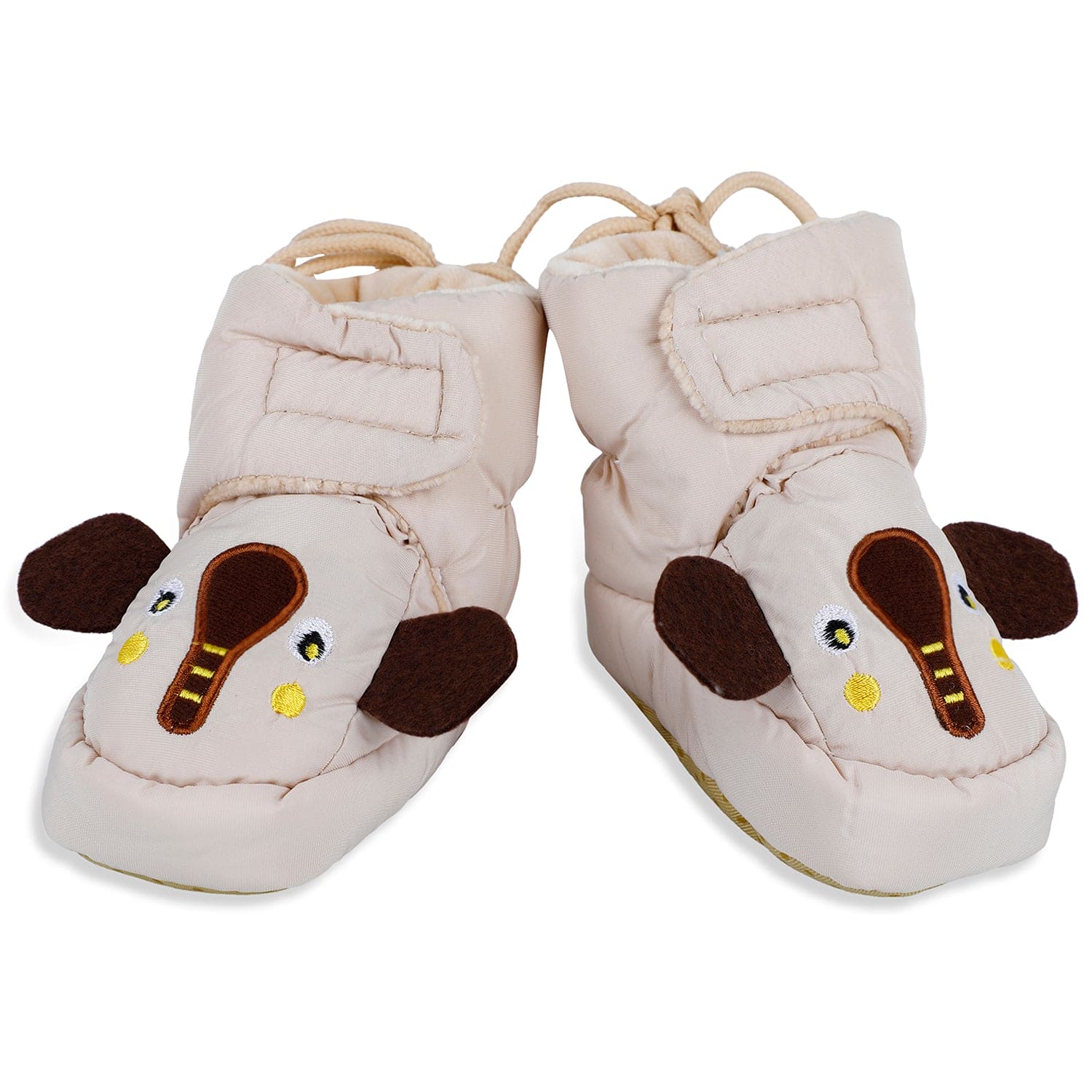 Baby Moo Elephant Soft Fleece Lined Velcro Anti Skid Booties - Beige