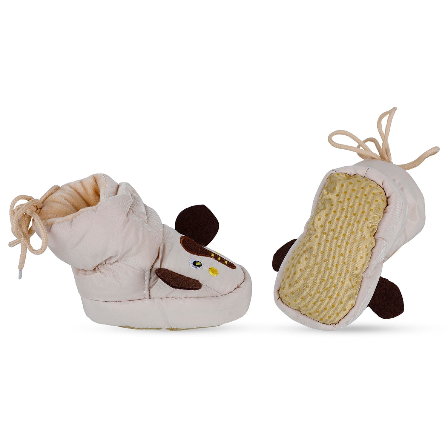 Baby Moo Elephant Soft Fleece Lined Velcro Anti Skid Booties - Beige