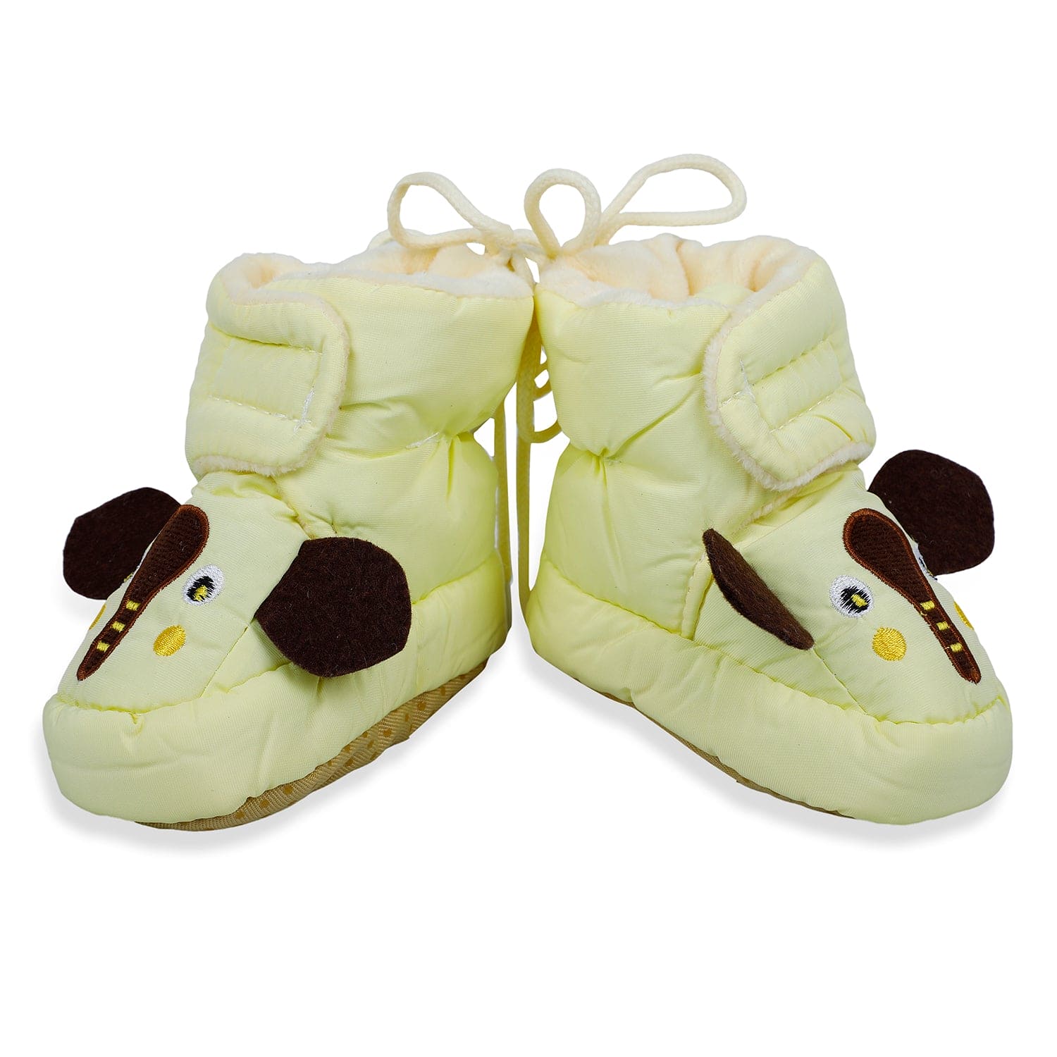Baby Moo Elephant Soft Fleece Lined Velcro Anti Skid Booties - Yellow