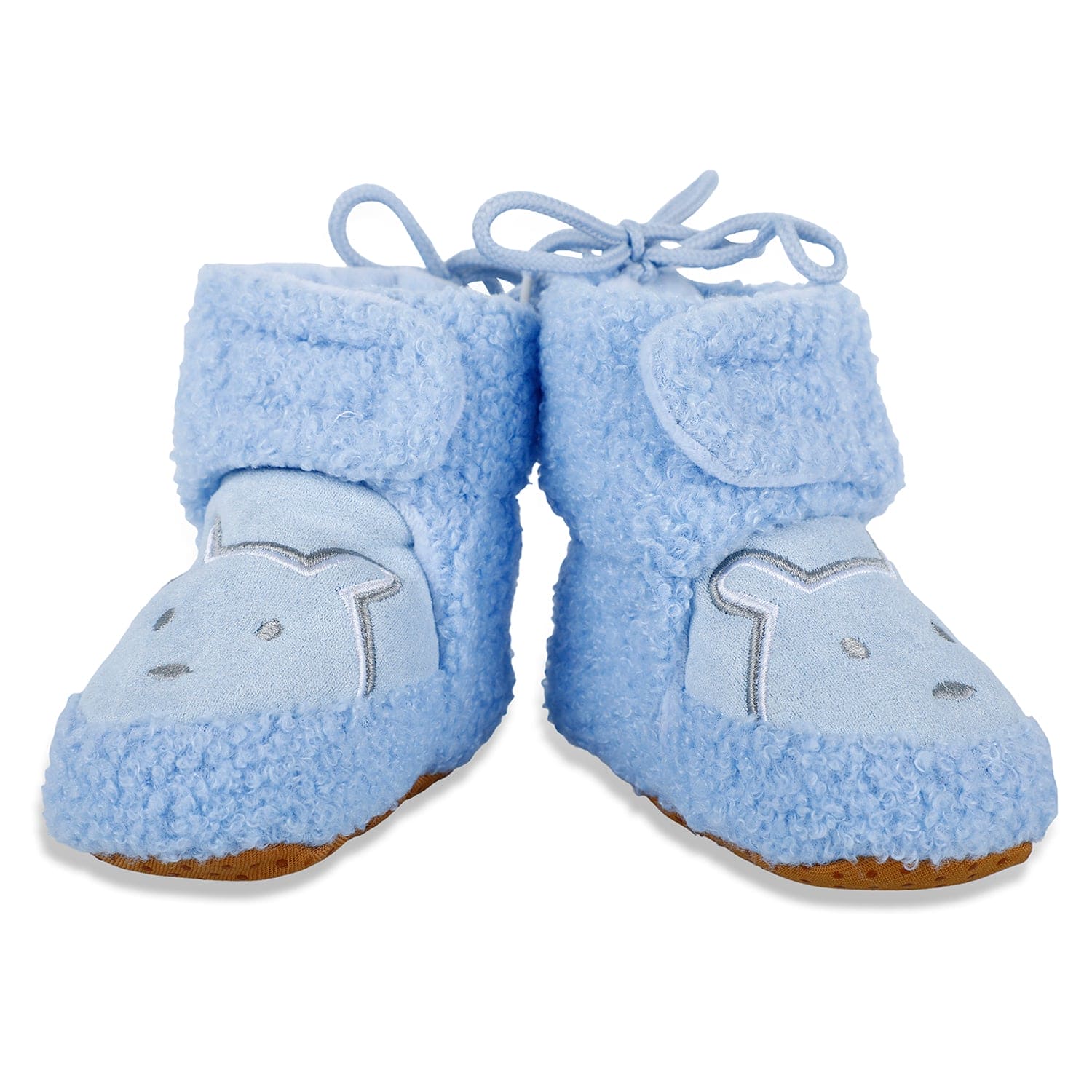 Baby Moo Bear Soft Fleece Lined Velcro Anti Skid Booties - Blue