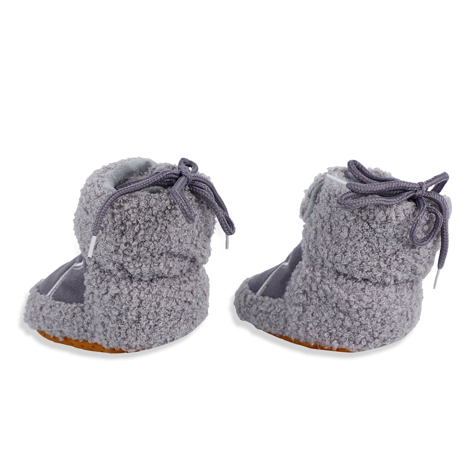 Baby Moo Bear Soft Fleece Lined Velcro Anti Skid Booties - Grey