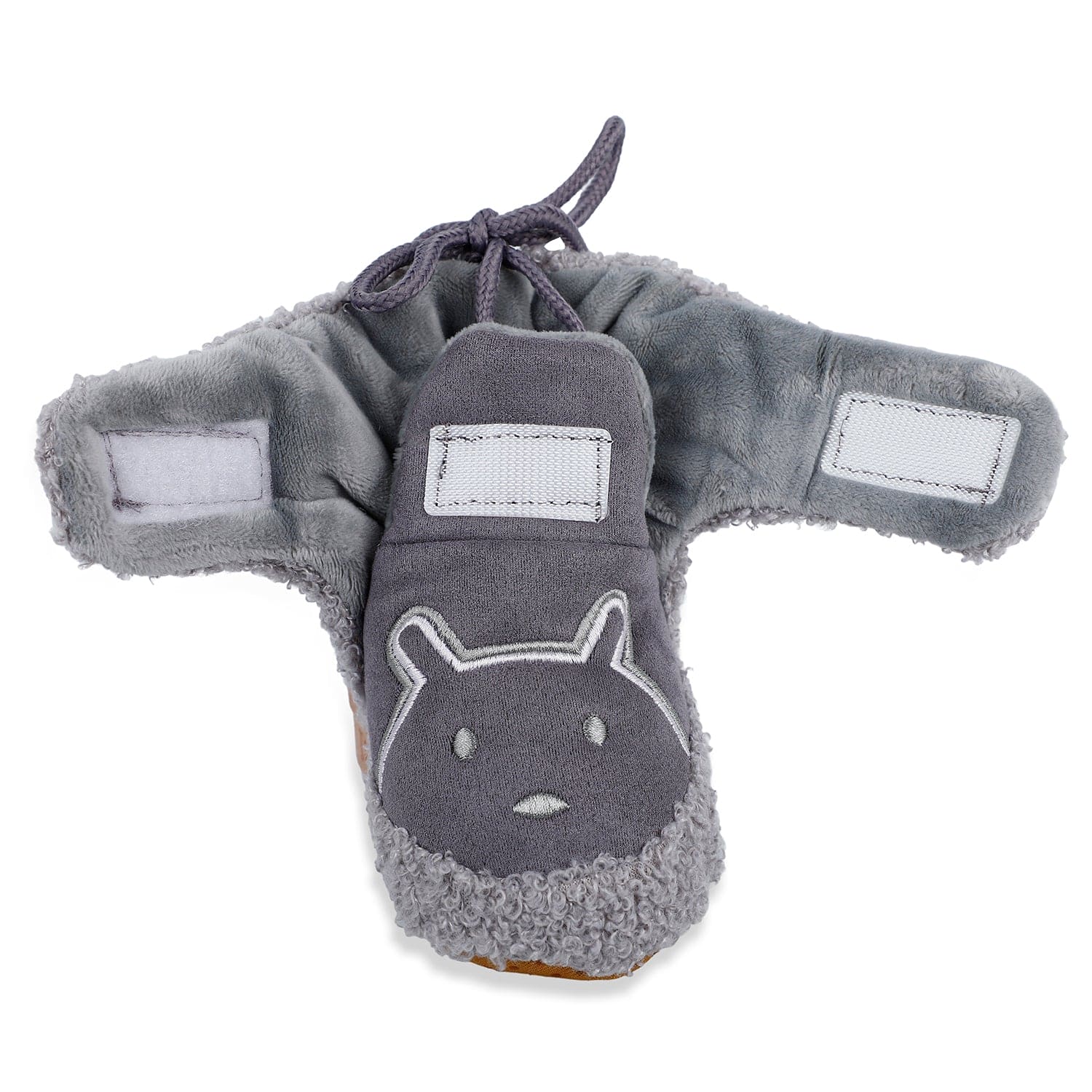 Baby Moo Bear Soft Fleece Lined Velcro Anti Skid Booties - Grey