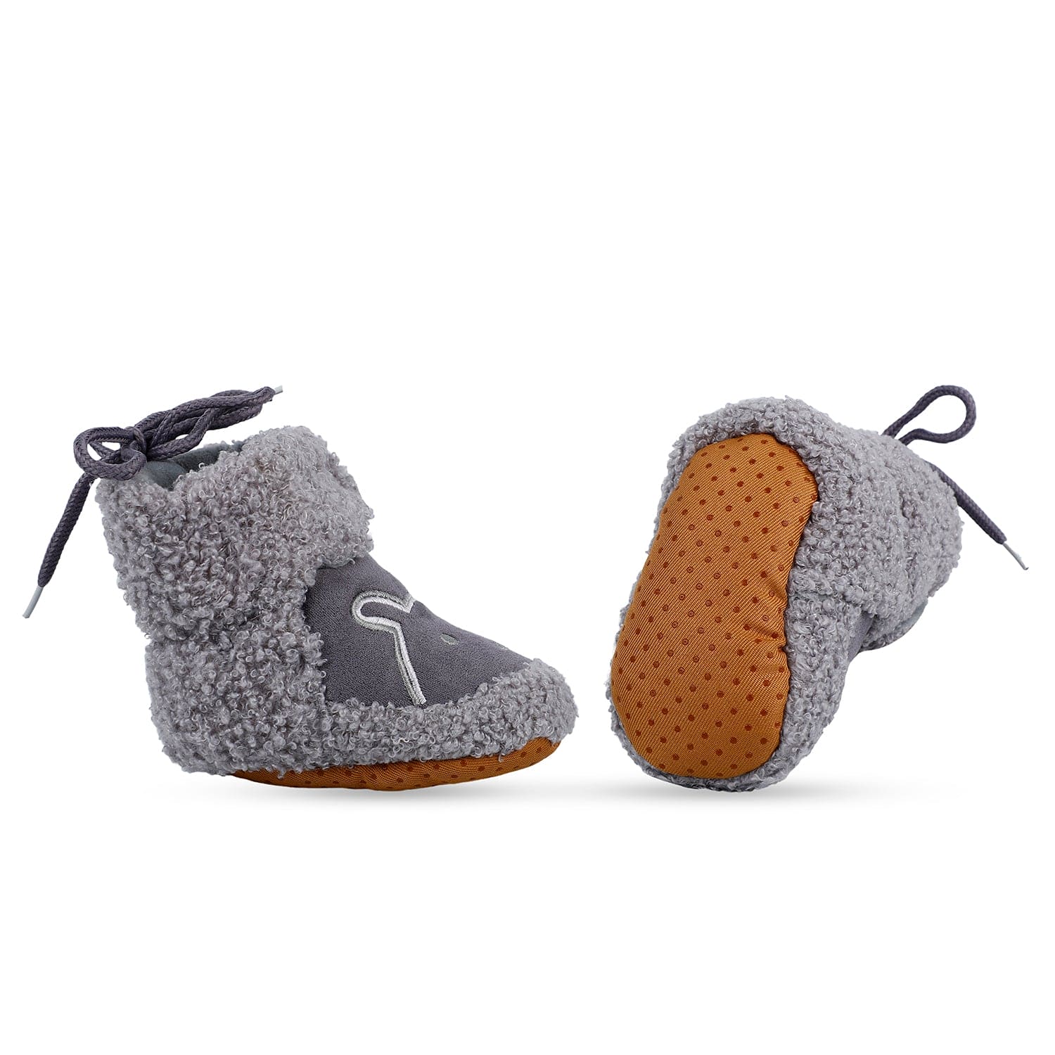 Baby Moo Bear Soft Fleece Lined Velcro Anti Skid Booties - Grey