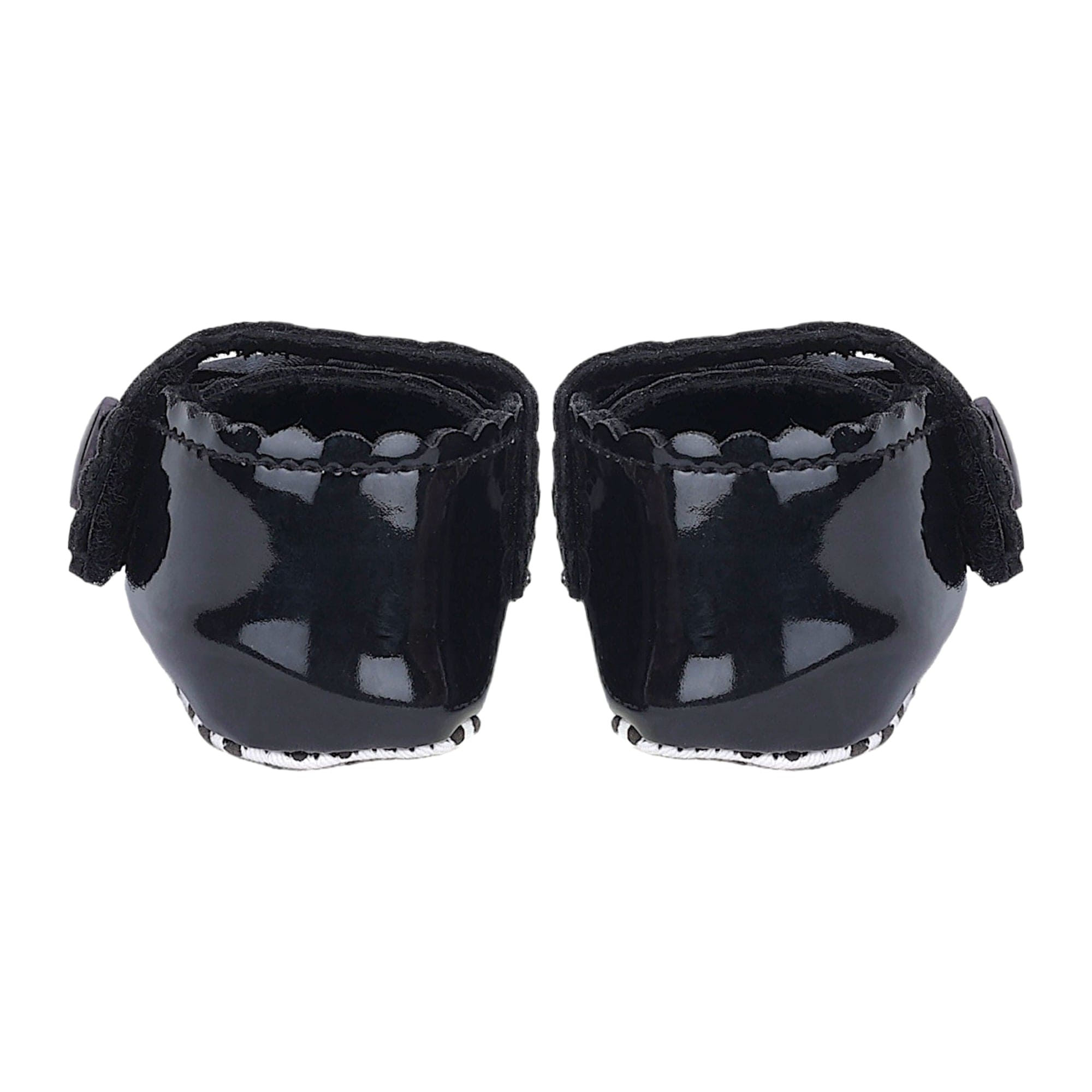 Baby Moo Bow Velcro Strap Patent Leather Anti-Skid Ballerina Booties - Black