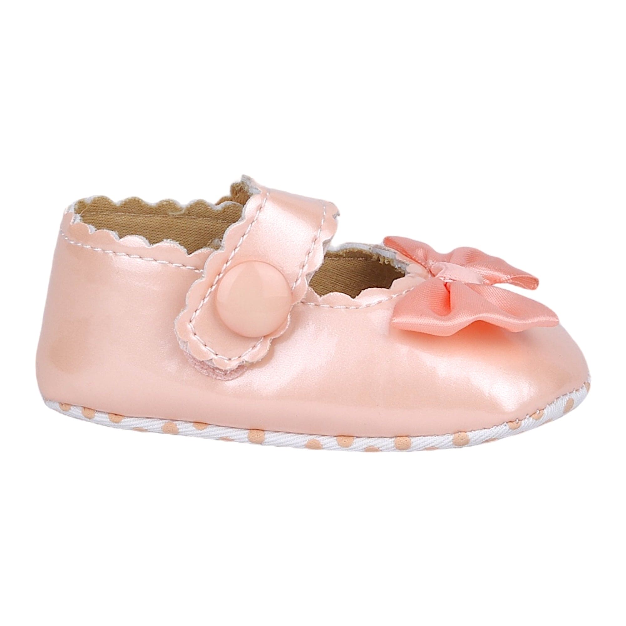 Baby Moo Bow Appplique Velcro Strap Anti-Skid Ballerina Booties - Peach