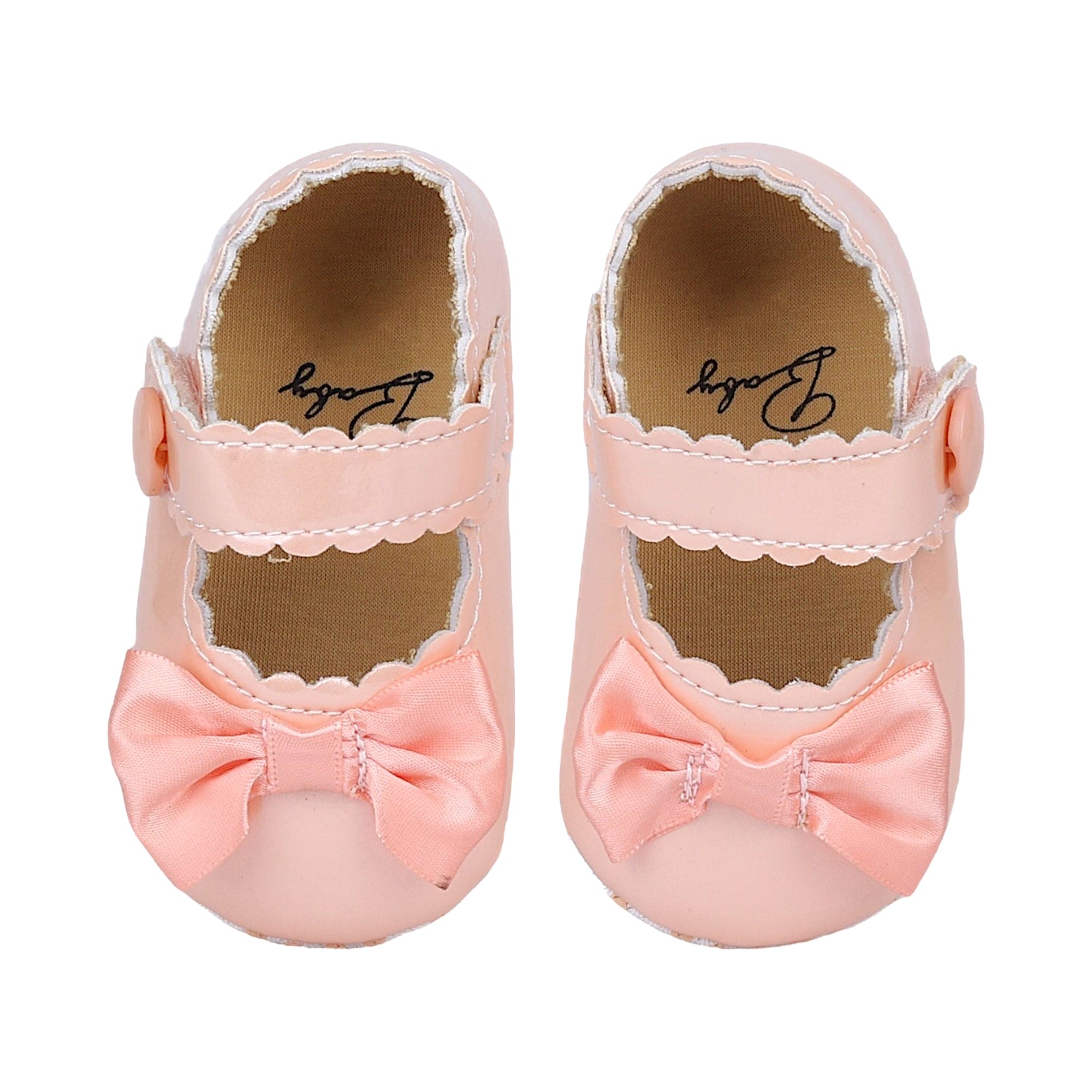 Baby Moo Bow Appplique Velcro Strap Anti-Skid Ballerina Booties - Peach