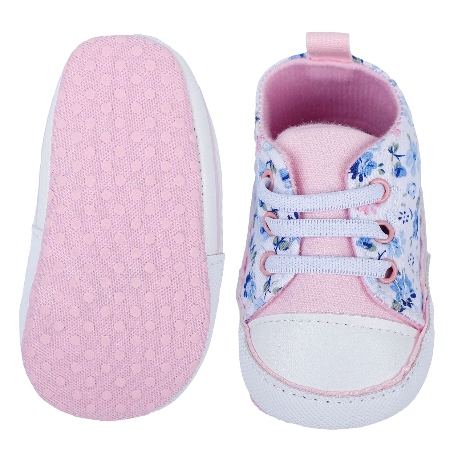 Baby Moo Floral Print Pink Lace Up Booties