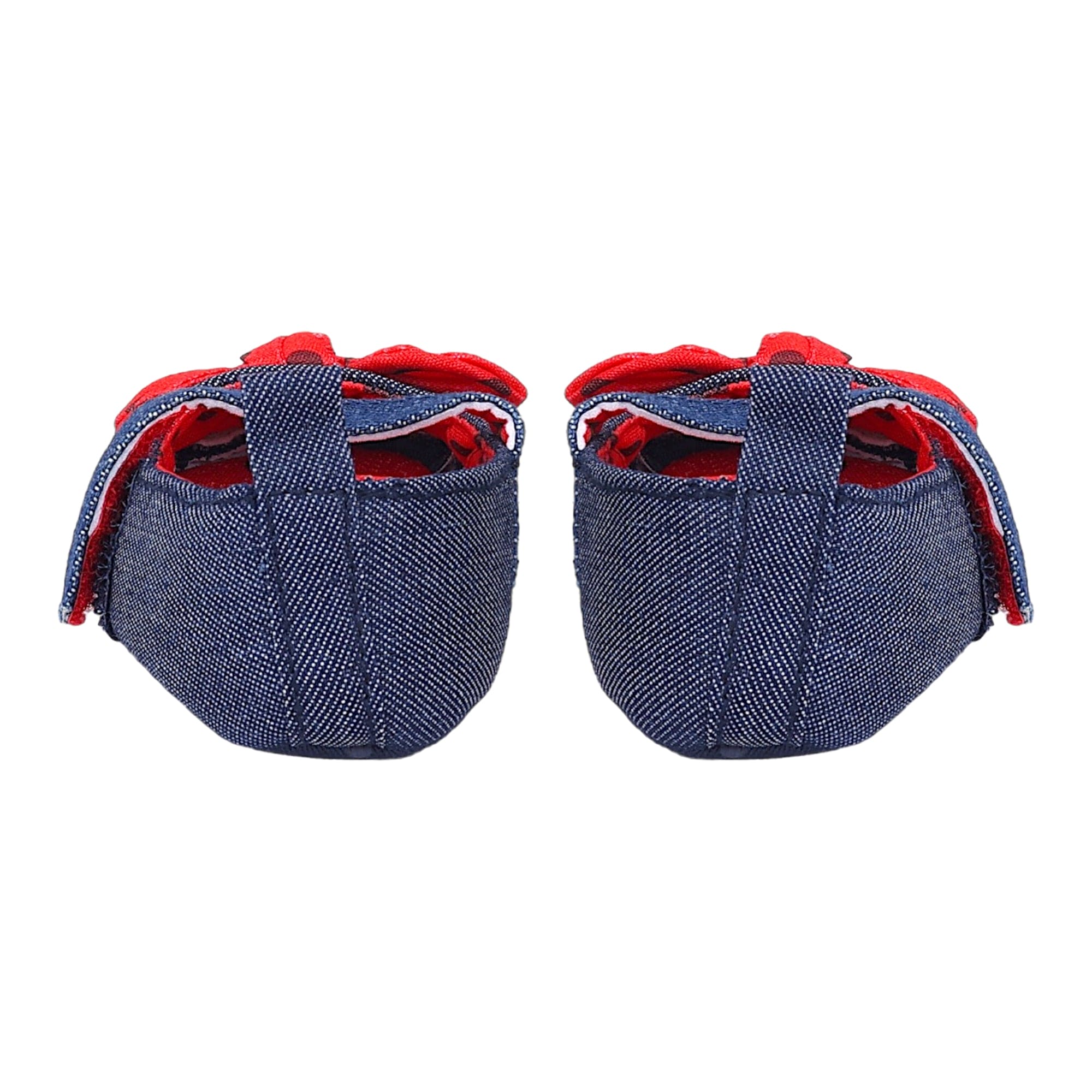 Baby Moo Polka Bow Knot Velcro Strap Denim Ballerina Booties - Navy Blue