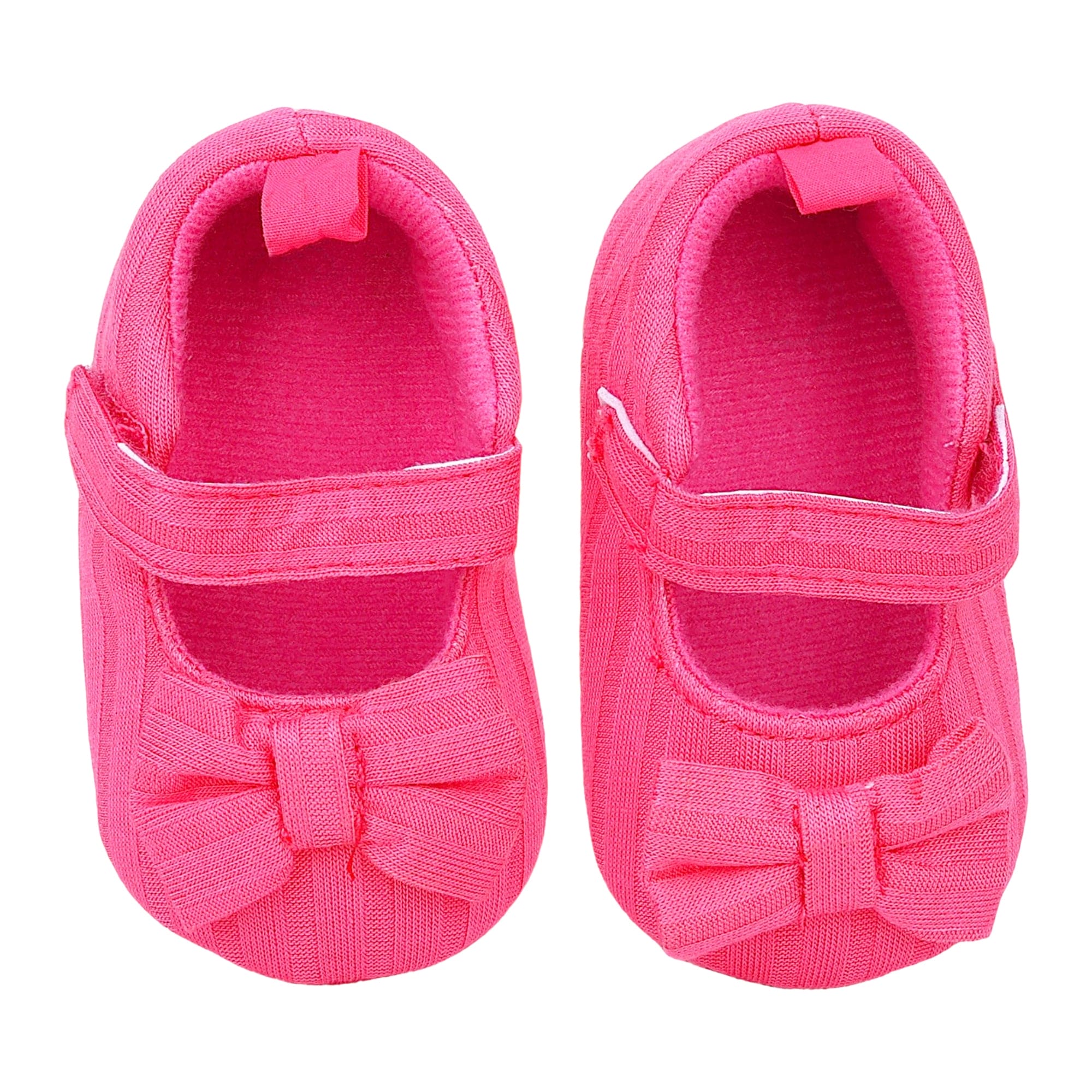 Baby Moo Bow Knot Velcro Strap Anti-Skid Ballerina Booties - Pink