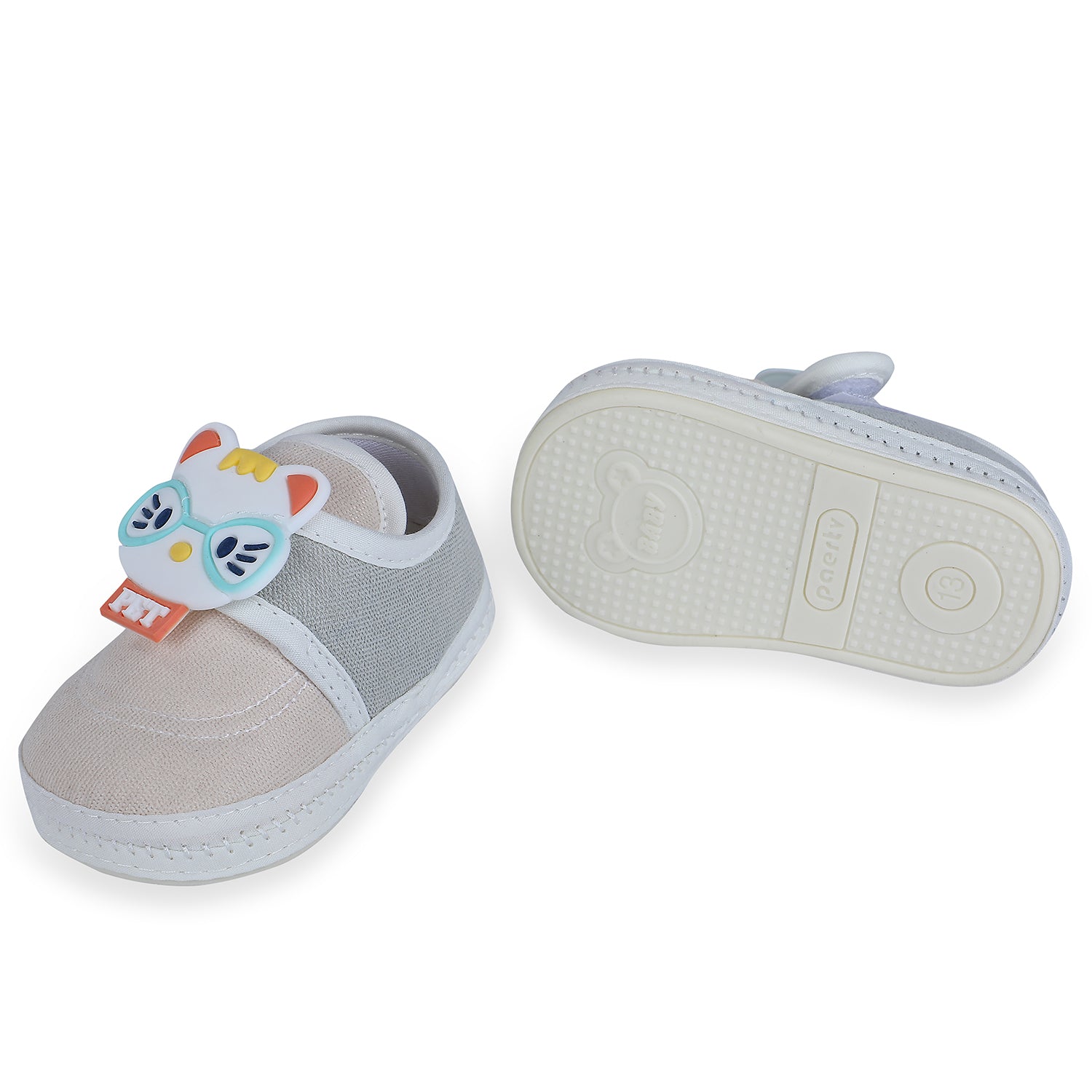 Baby Moo Kitty Love Soft Sole Anti-Slip Booties - Beige - Baby Moo