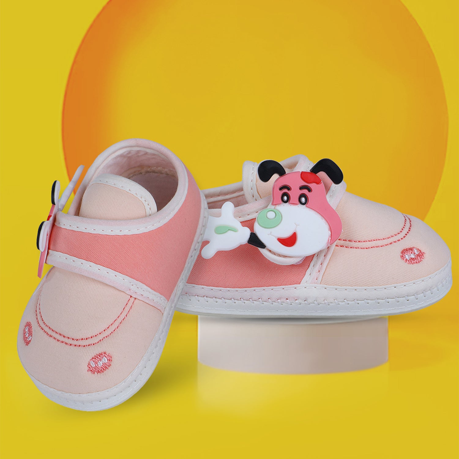 Baby Moo Puppy Face Soft Sole Anti-Slip Booties - Pink - Baby Moo