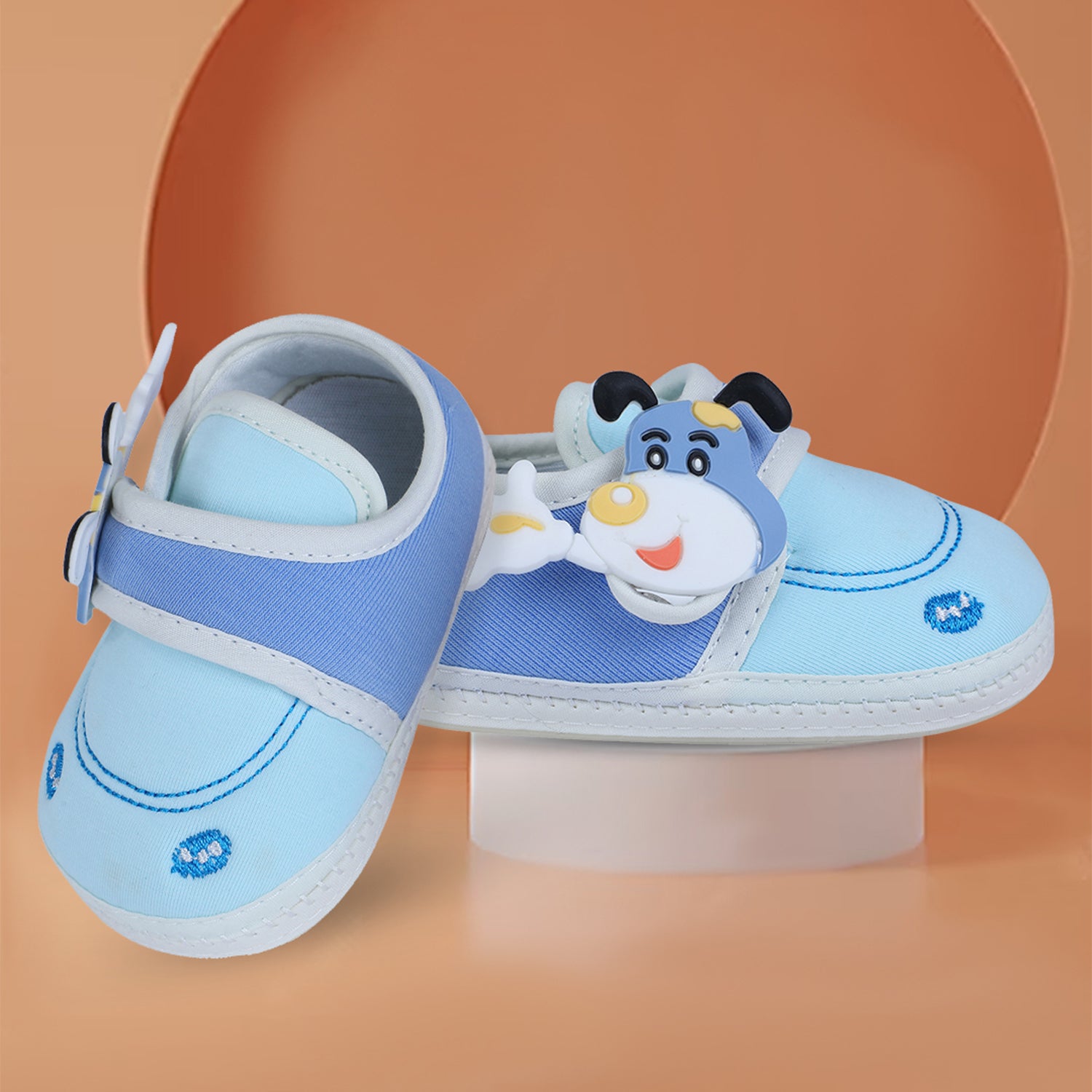 Baby Moo Puppy Face Soft Sole Anti-Slip Booties - Blue - Baby Moo