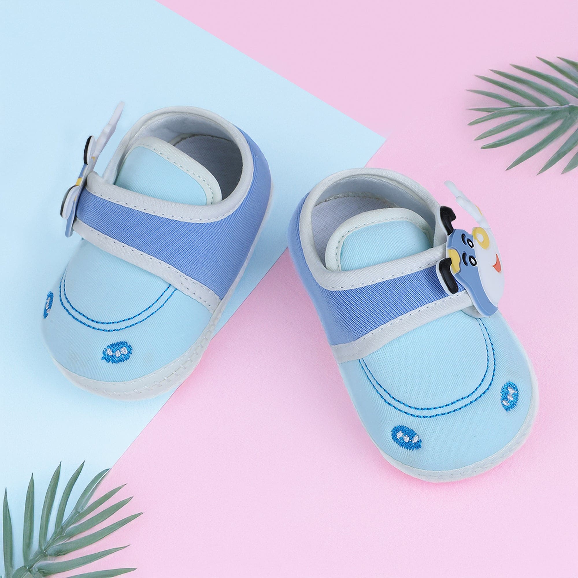Baby Moo Puppy Face Soft Sole Anti-Slip Booties - Blue