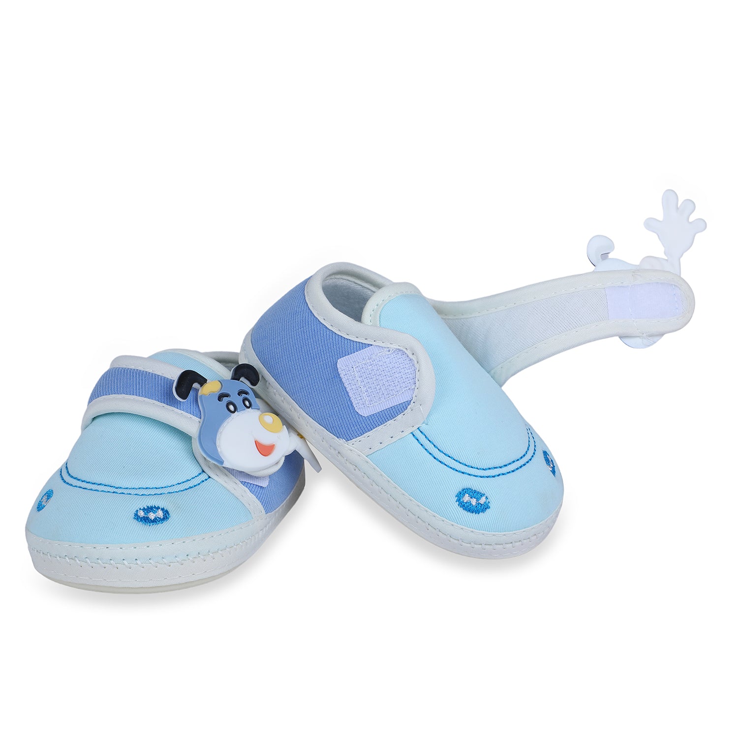 Baby Moo Puppy Face Soft Sole Anti-Slip Booties - Blue - Baby Moo