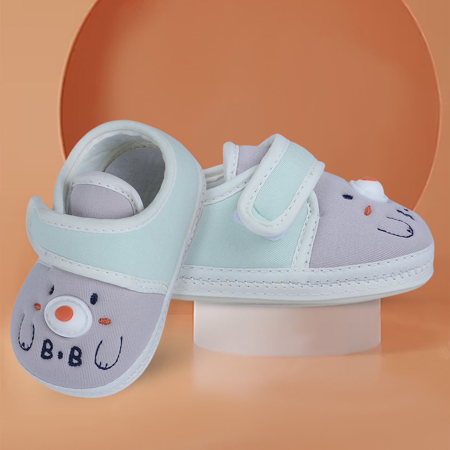 Baby Moo Smiling Bear Soft Sole Anti-Slip Booties - Grey - Baby Moo