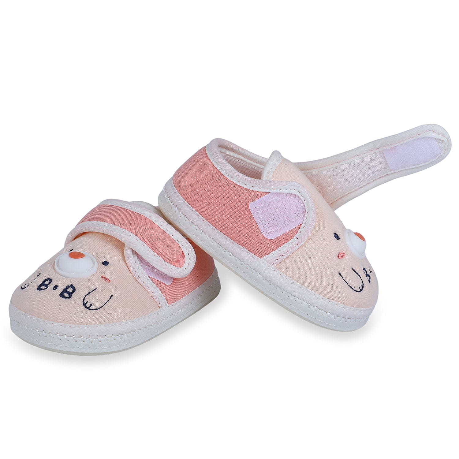 Baby Moo Smiling Bear Soft Sole Anti-Slip Booties - Peach - Baby Moo