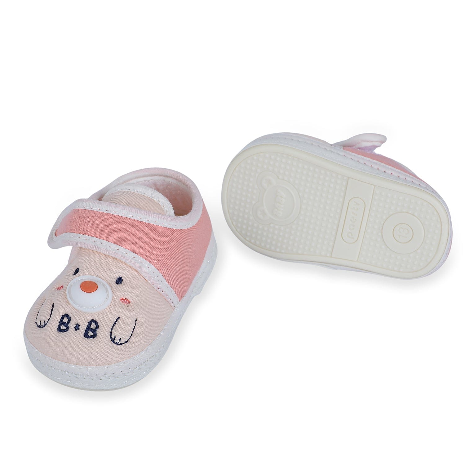 Baby Moo Smiling Bear Soft Sole Anti-Slip Booties - Peach - Baby Moo