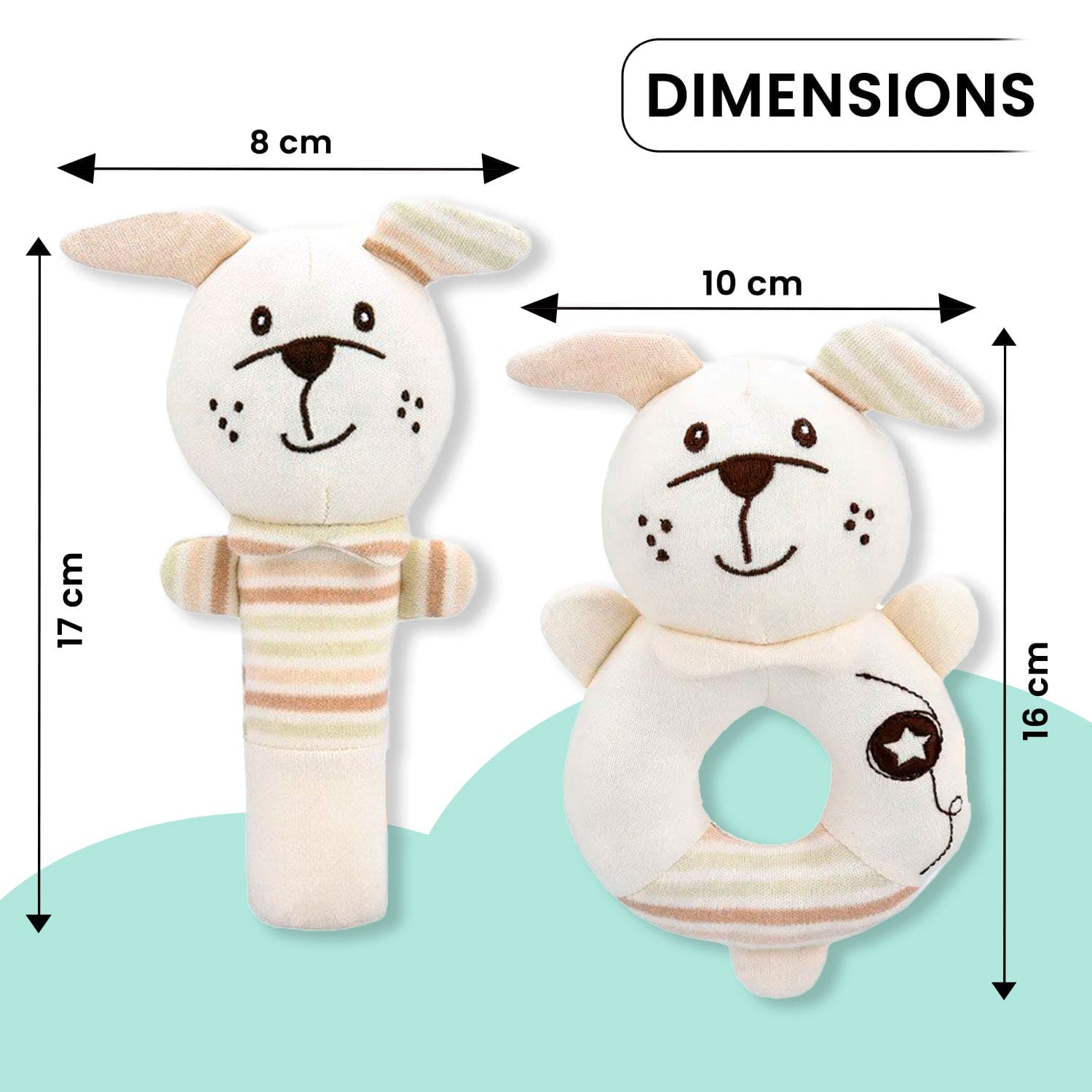Baby Moo Puppy Love 2 Pack Squeaker Handheld Rattle Toy - Cream