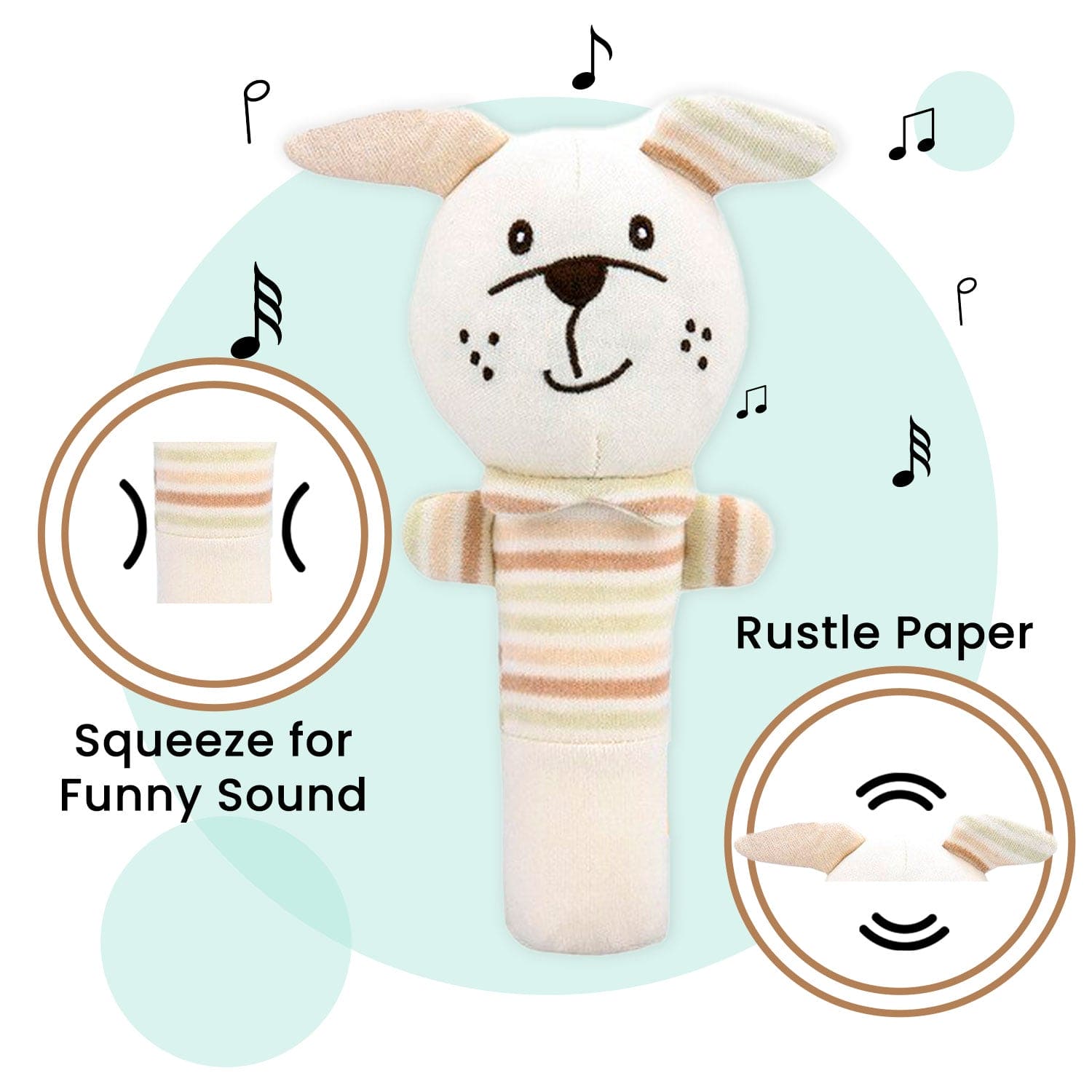 Baby Moo Puppy Love 2 Pack Squeaker Handheld Rattle Toy - Cream