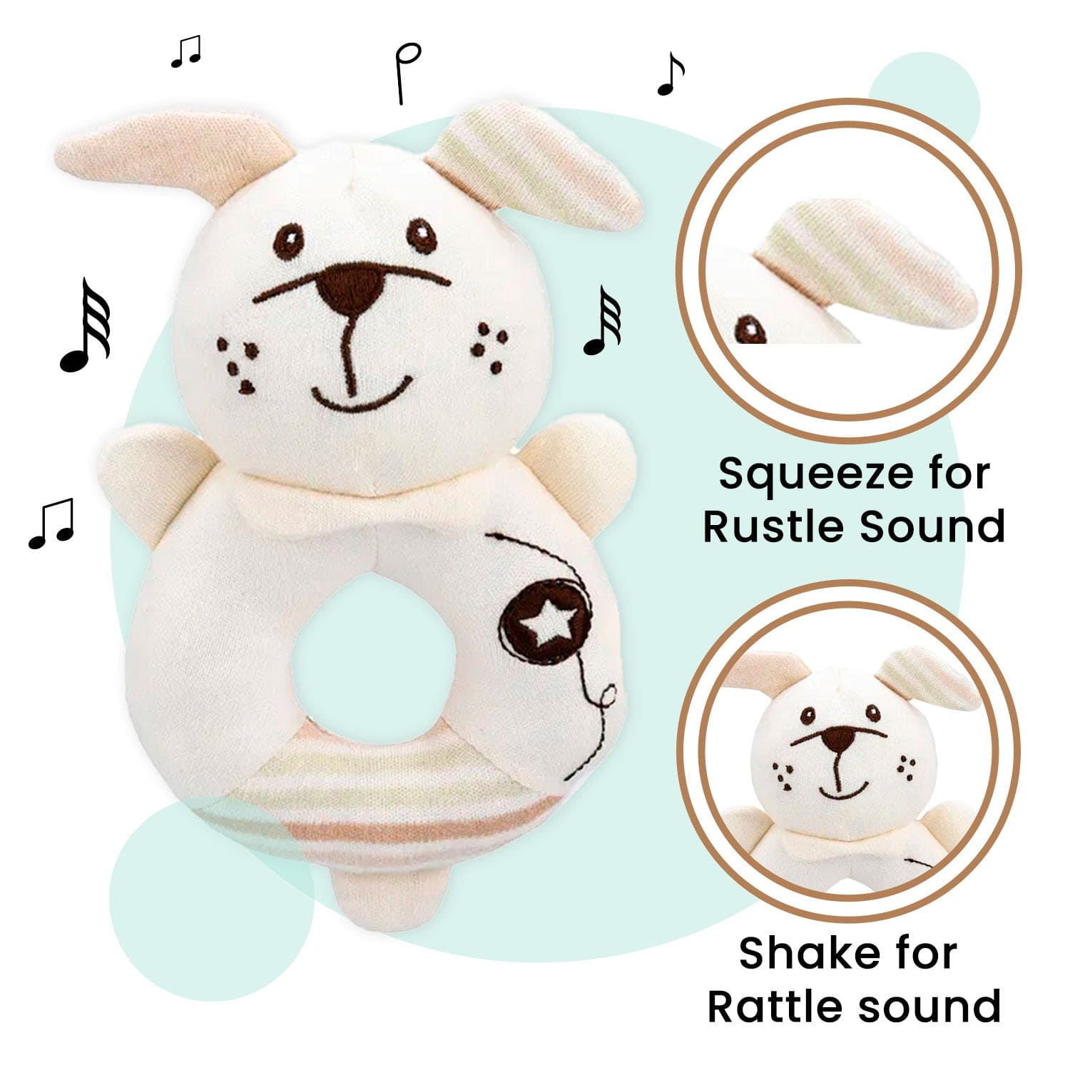 Baby Moo Puppy Love 2 Pack Squeaker Handheld Rattle Toy - Cream