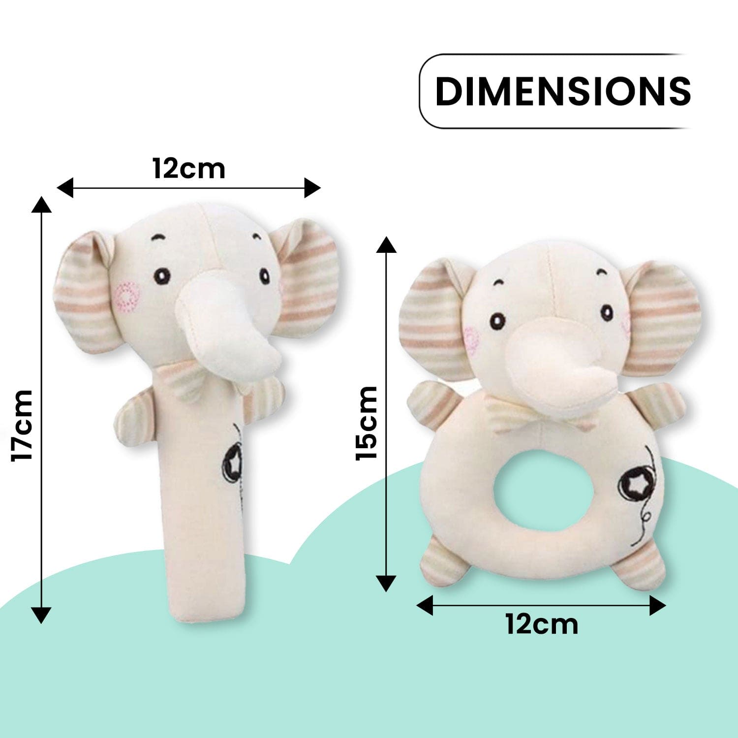 Baby Moo Tiny Trunk 2 Pack Squeaker Handheld Rattle Toy - Cream