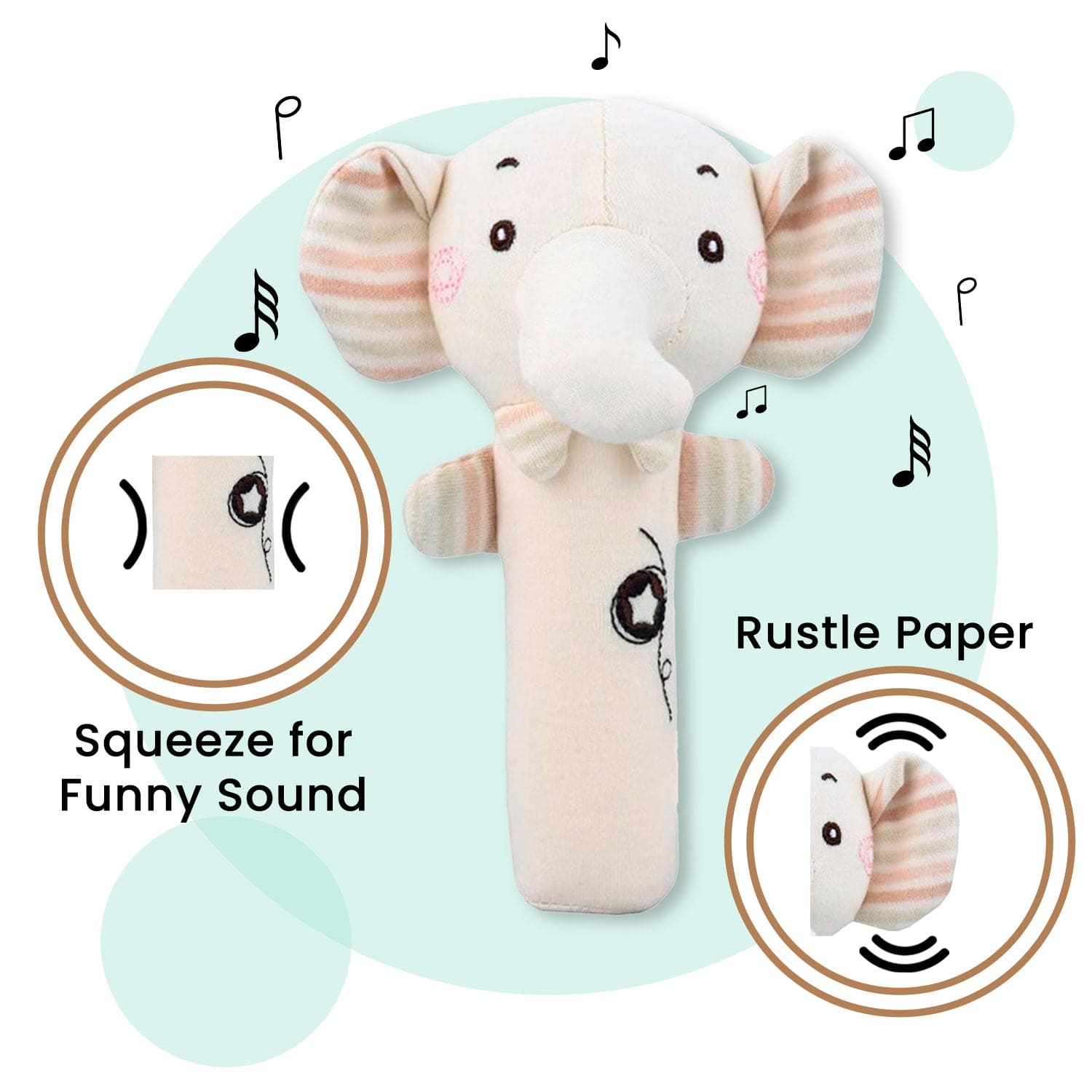 Baby Moo Tiny Trunk 2 Pack Squeaker Handheld Rattle Toy - Cream