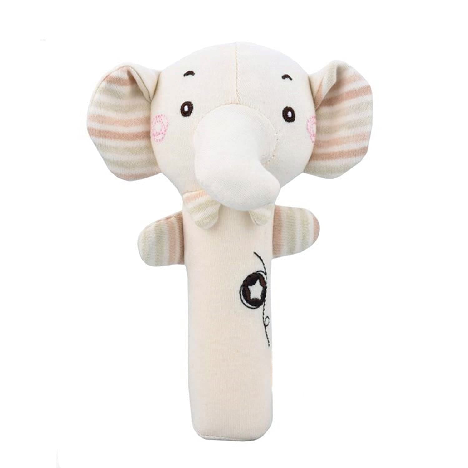 Baby Moo Tiny Trunk 2 Pack Squeaker Handheld Rattle Toy - Cream