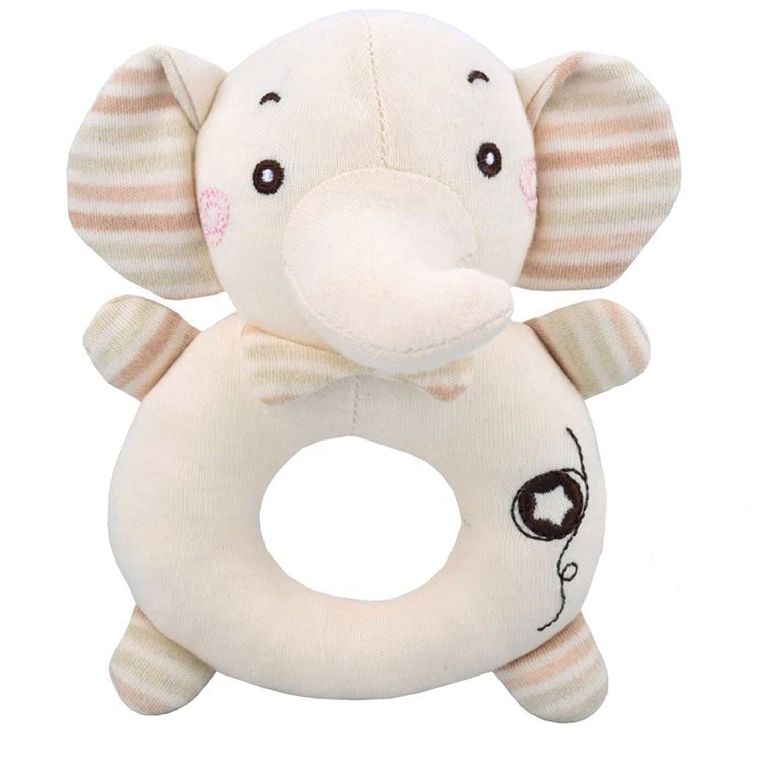 Baby Moo Tiny Trunk 2 Pack Squeaker Handheld Rattle Toy - Cream