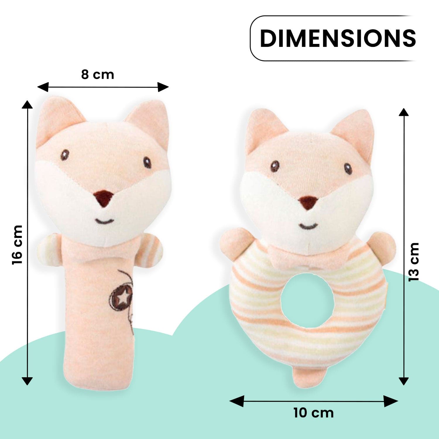 Baby Moo Foxy Fun 2 Pack Squeaker Handheld Rattle Toy - Beige