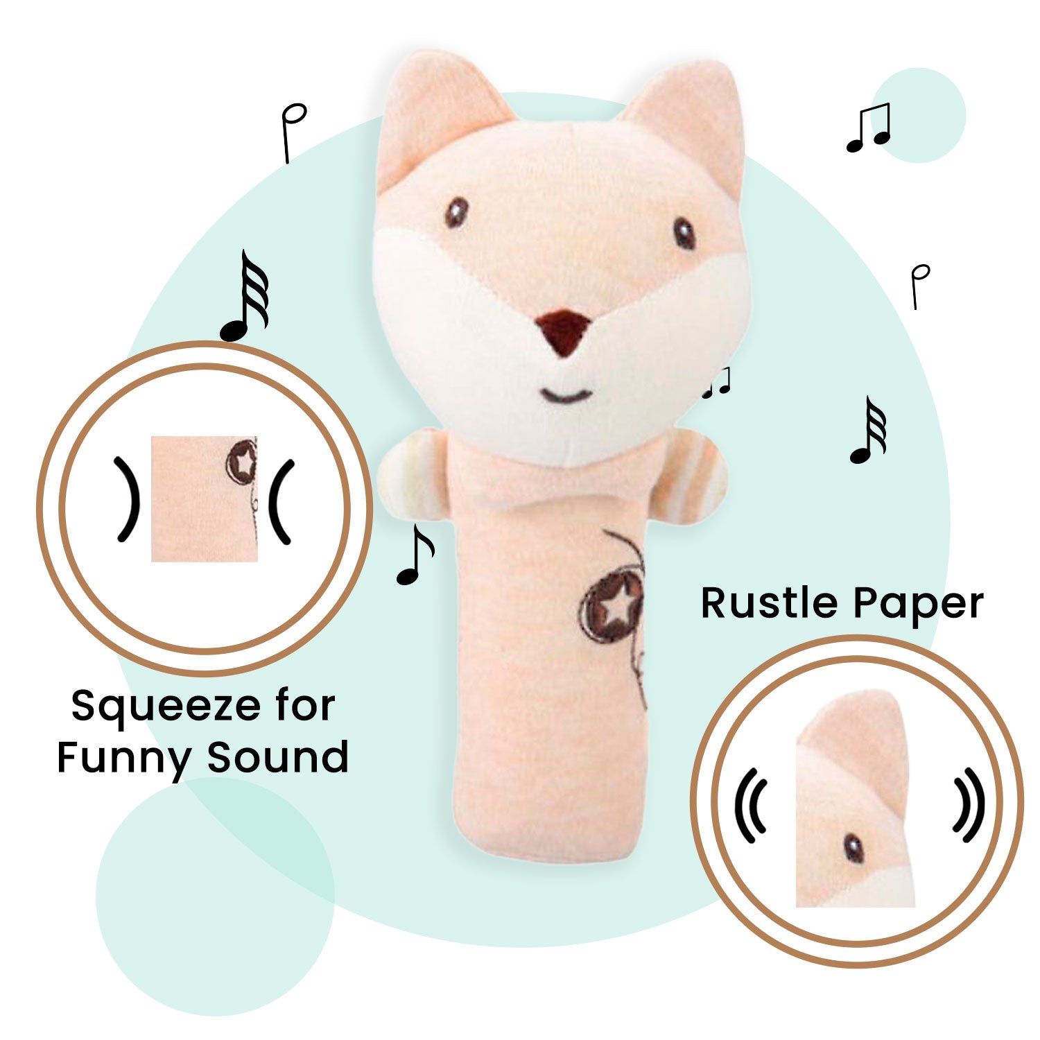 Baby Moo Foxy Fun 2 Pack Squeaker Handheld Rattle Toy - Beige
