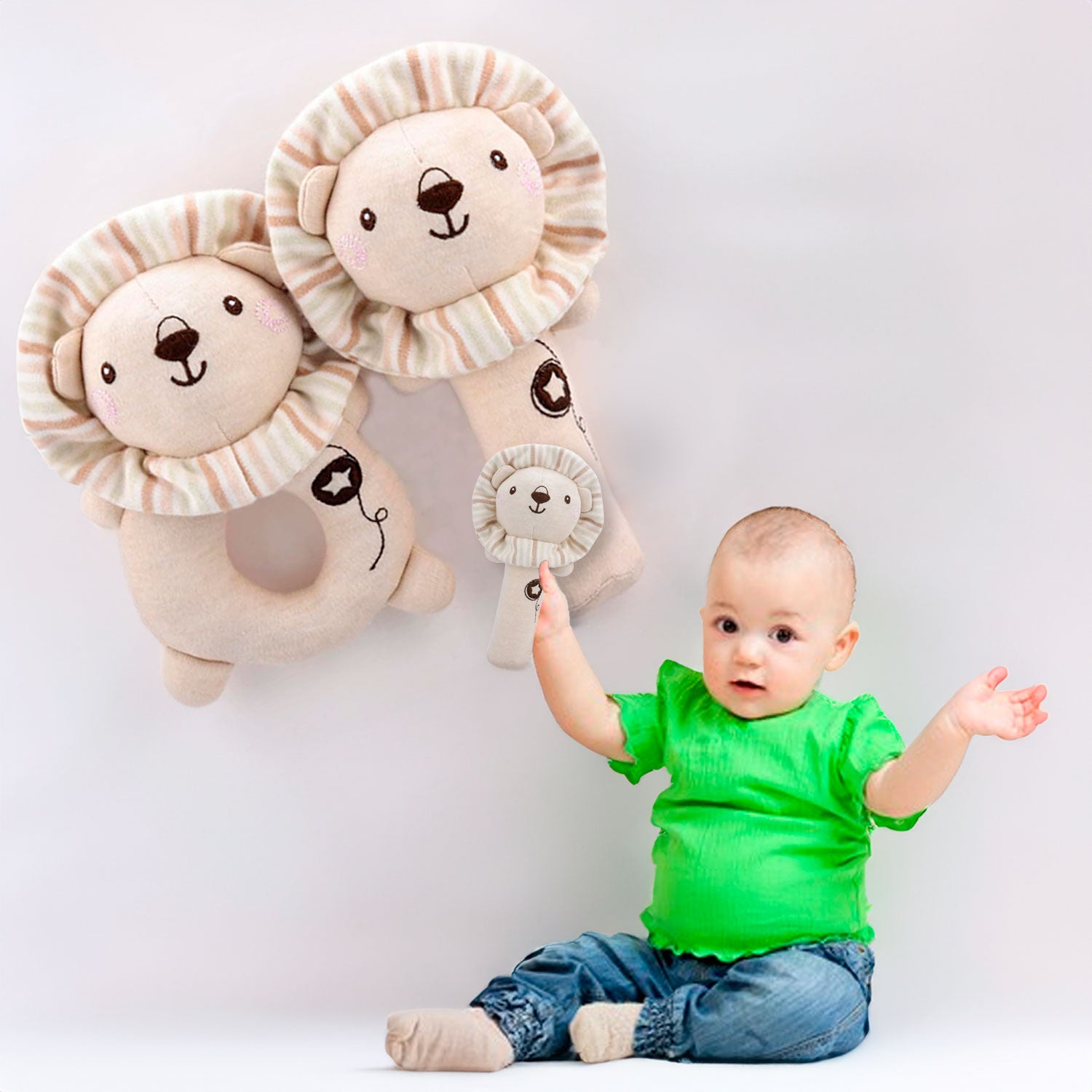 Baby Moo Little Lions 2 Pack Squeaker Handheld Rattle Toy - Beige