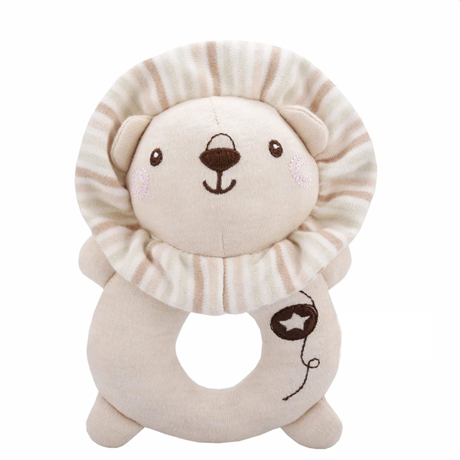 Baby Moo Little Lions 2 Pack Squeaker Handheld Rattle Toy - Beige