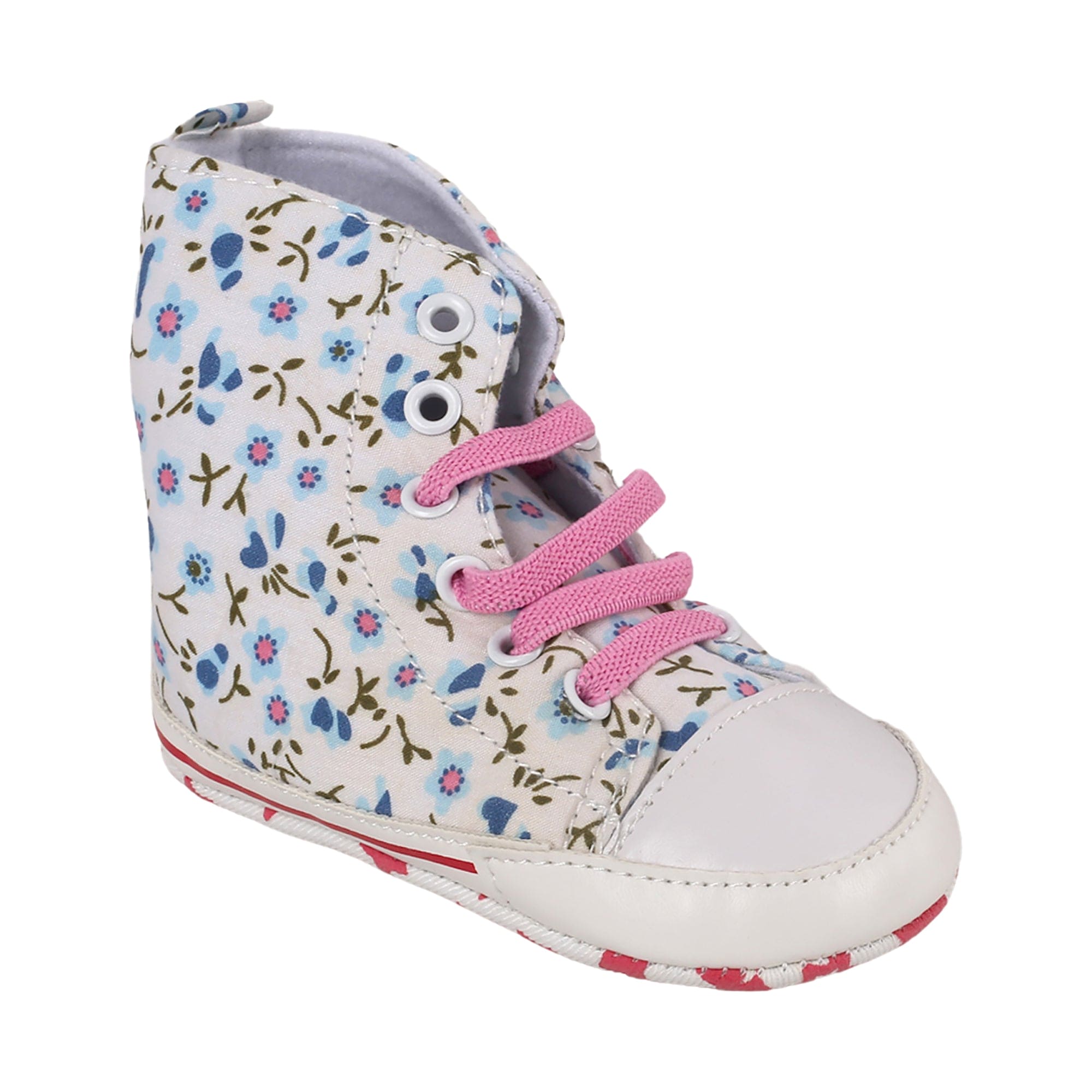 Baby Moo Floral White And Pink High Top Booties