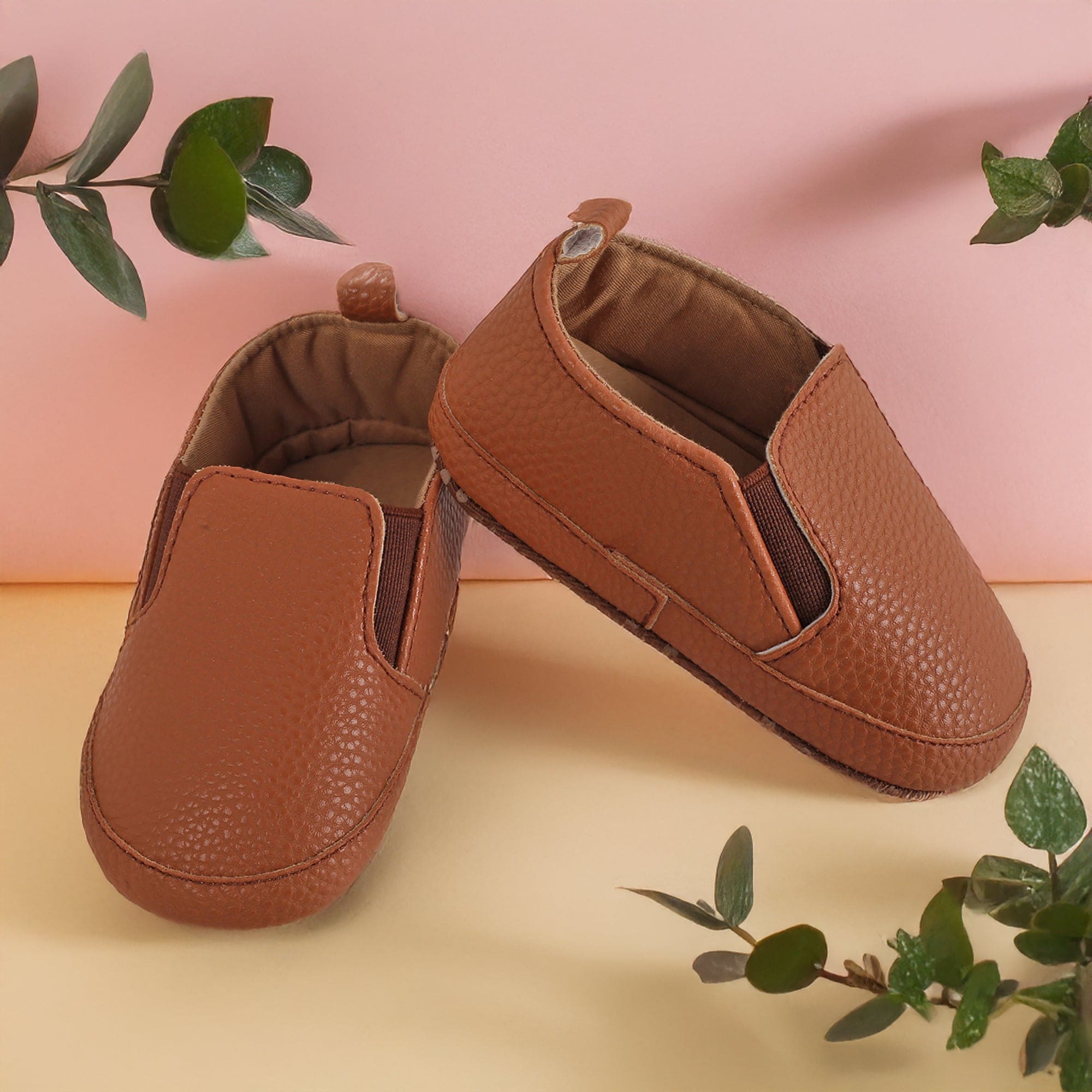 Baby Moo Leather Brown Slip-On Booties