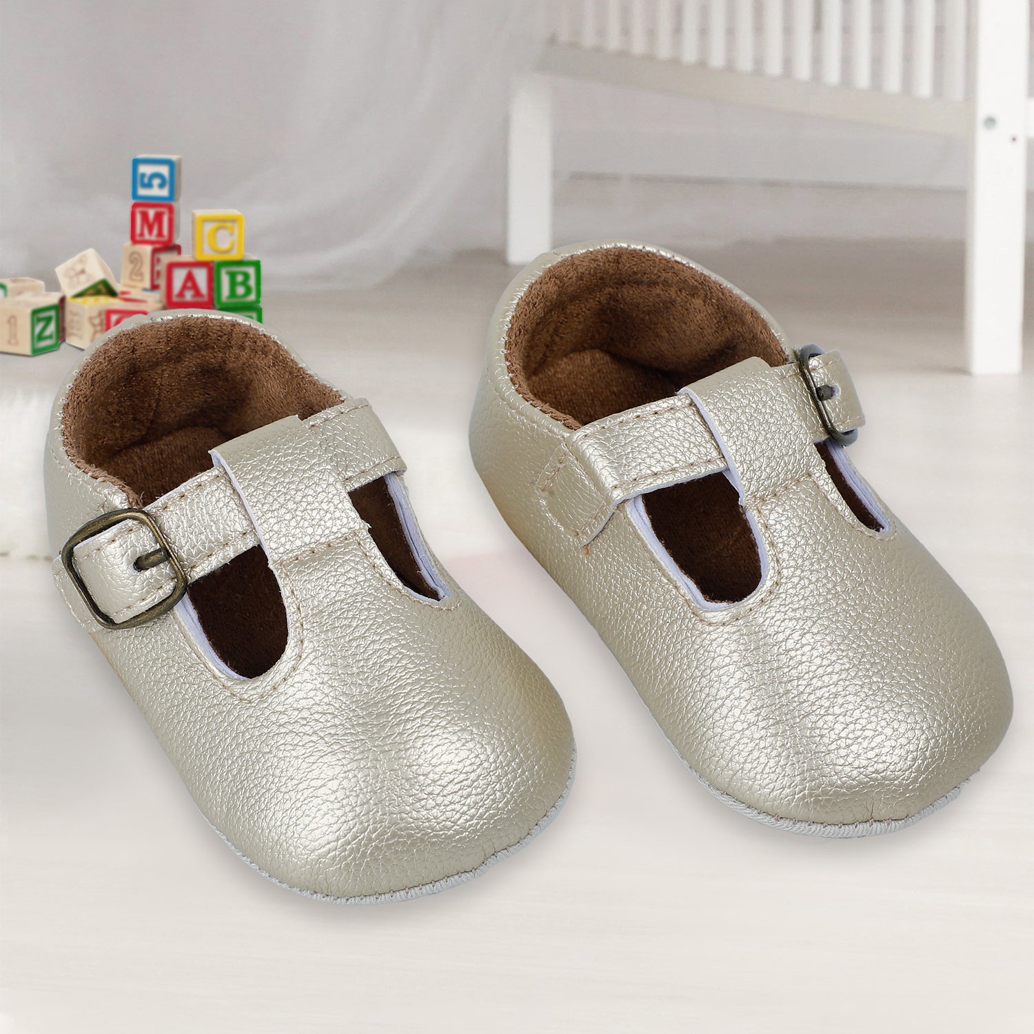 Baby Moo Dressy Metallic Gold Velcro Booties - Baby Moo