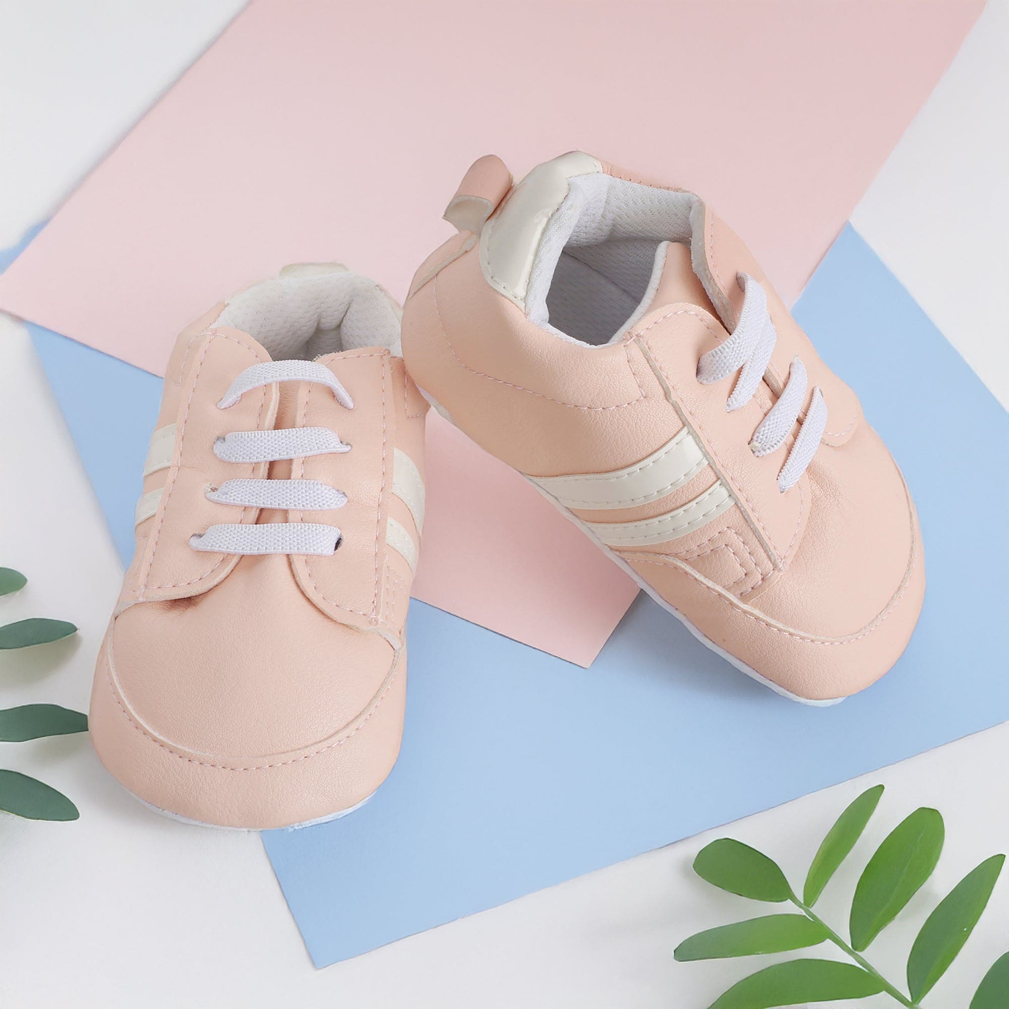 Baby Moo Striped Peach Lace Up Sneakers