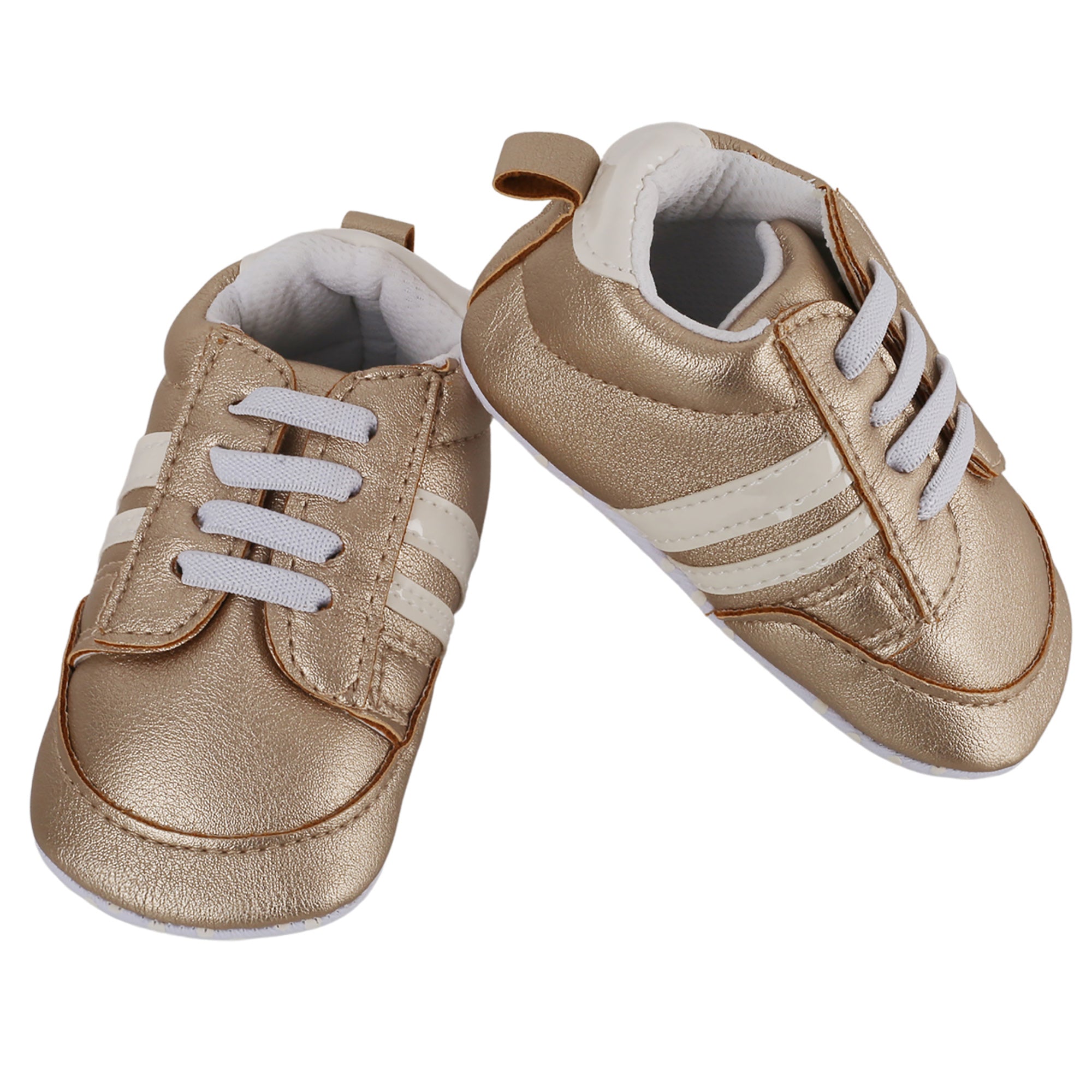 Baby Moo Striped Metallic Gold Lace Up Sneakers Booties