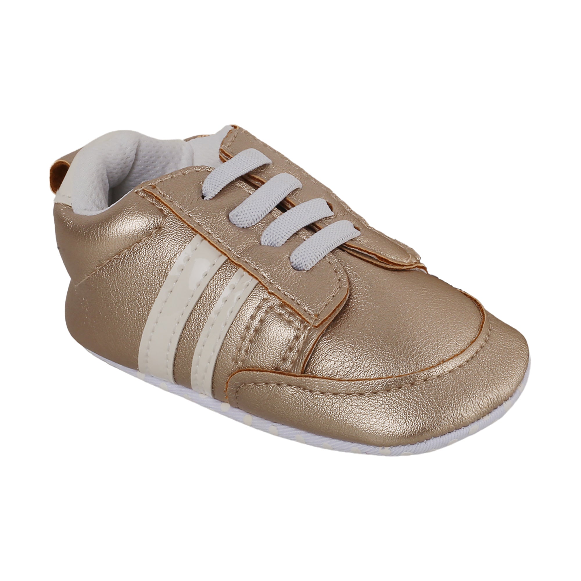 Baby Moo Striped Metallic Gold Lace Up Sneakers Booties