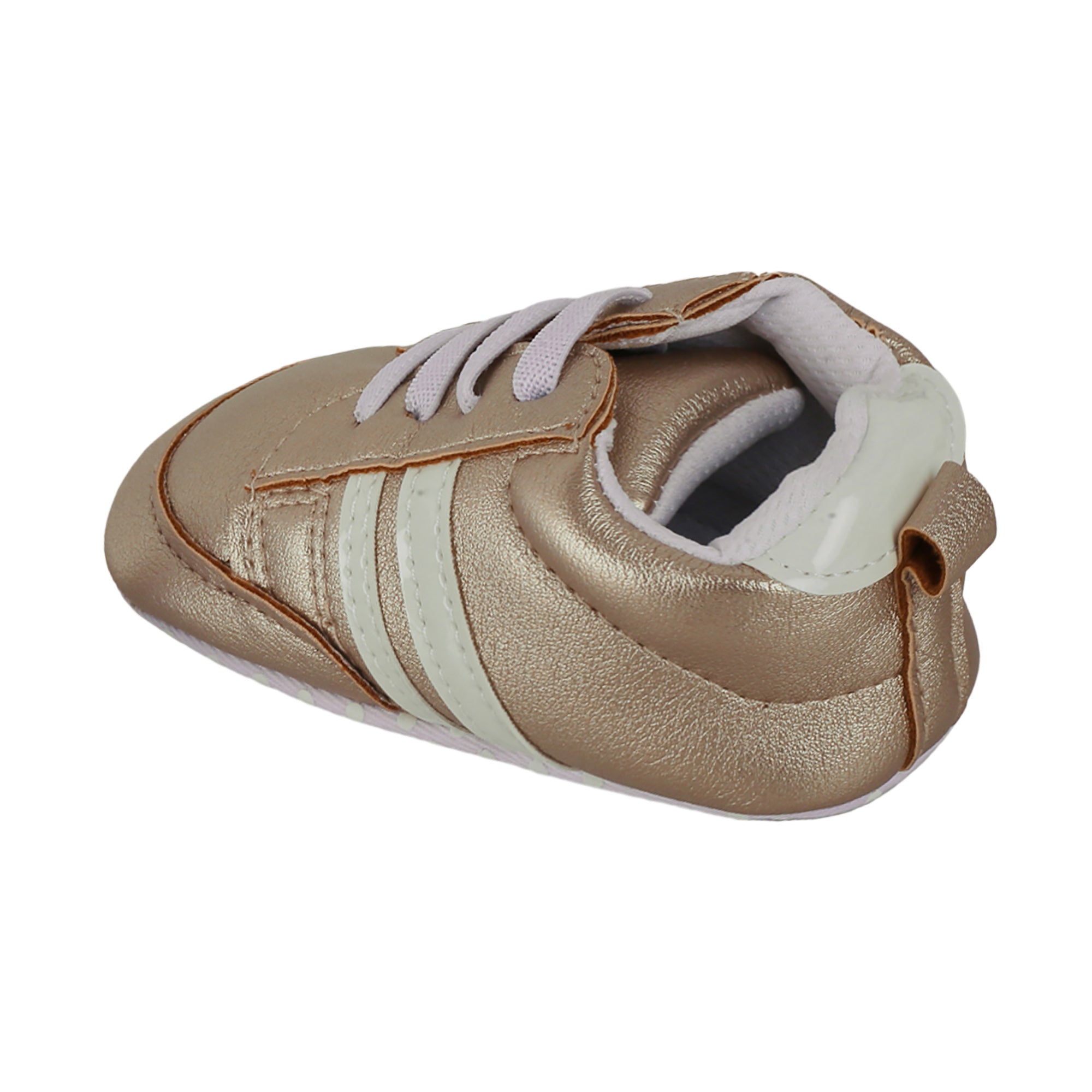 Baby Moo Striped Metallic Gold Lace Up Sneakers Booties