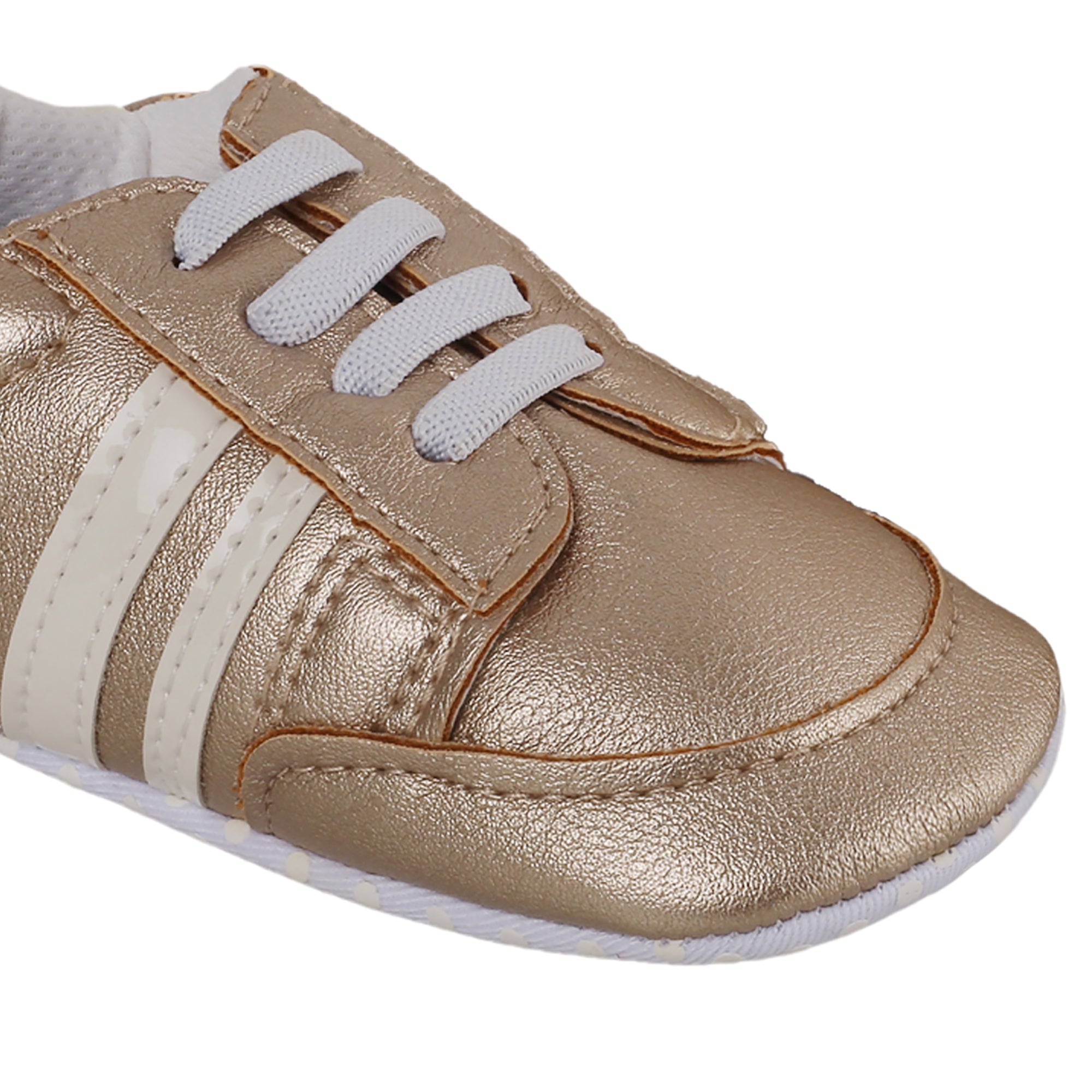 Baby Moo Striped Metallic Gold Lace Up Sneakers Booties