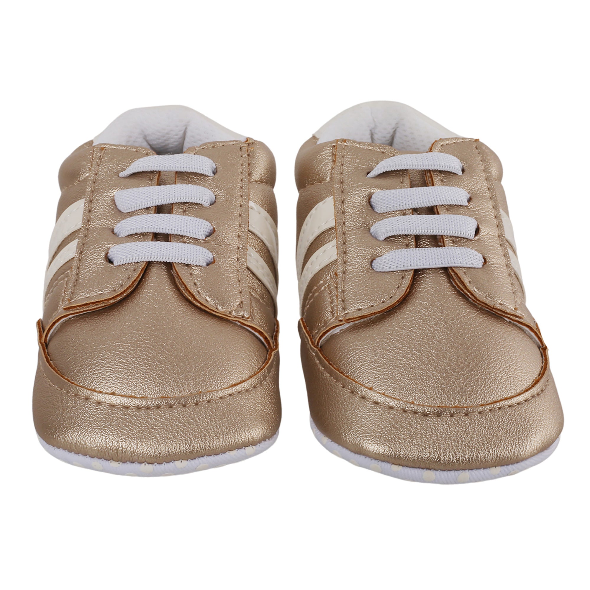 Baby Moo Striped Metallic Gold Lace Up Sneakers Booties