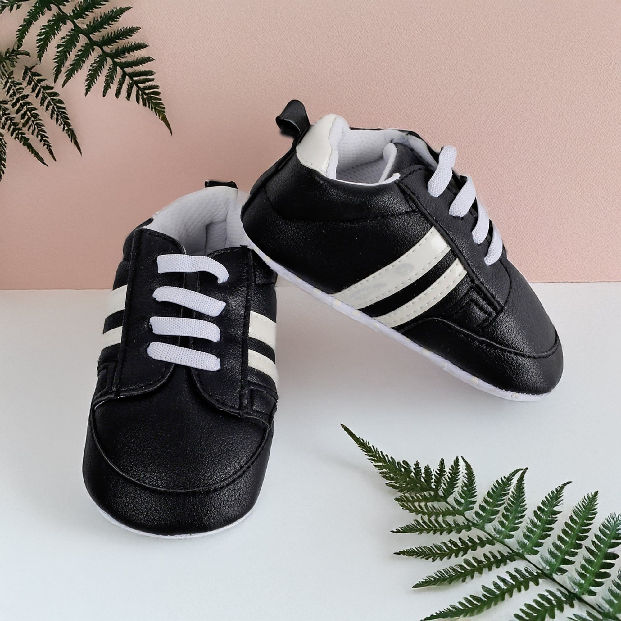 Baby Moo White Stripes On Black Sneakers