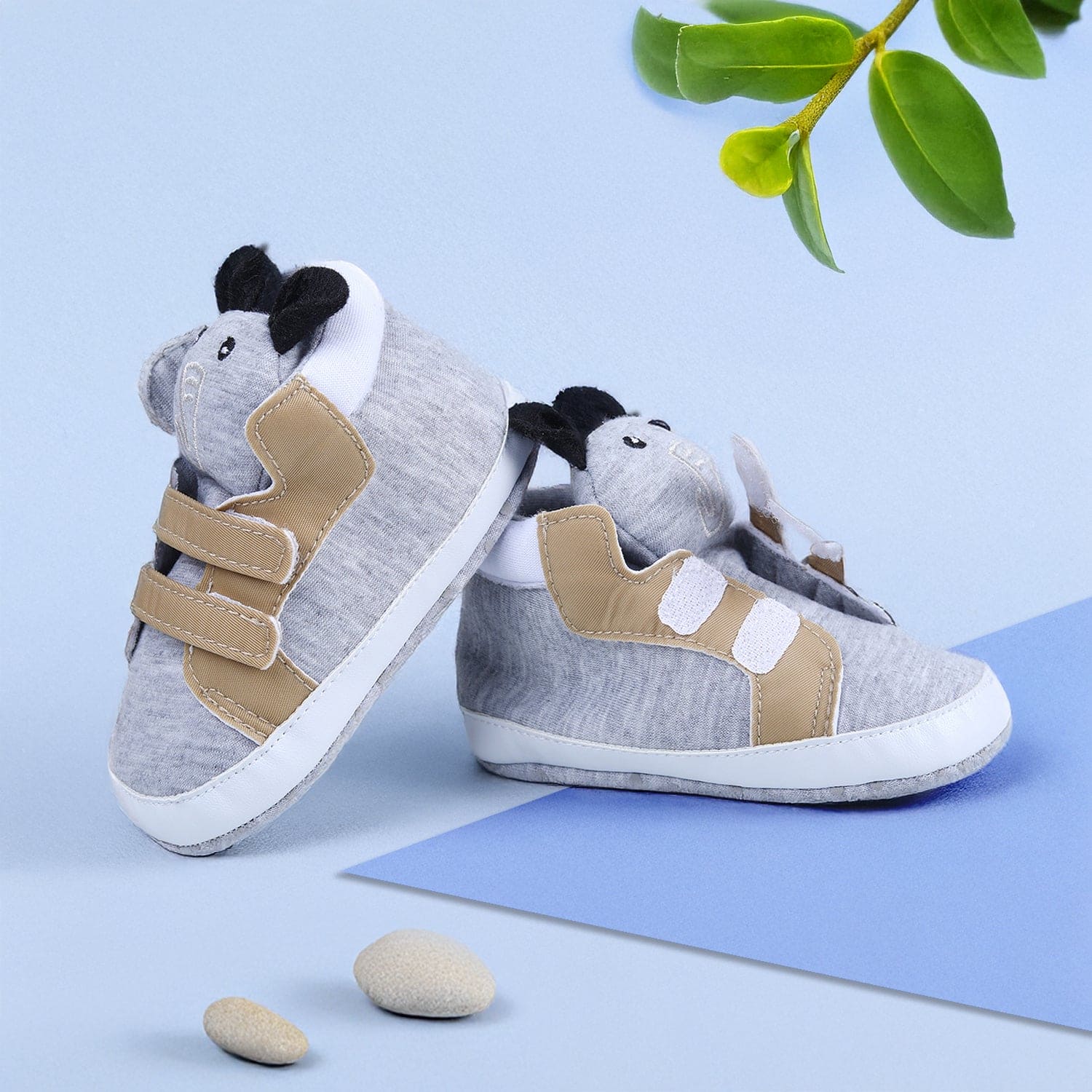 Elephant Cute And Stylish Comfy Velcro Booties - Grey