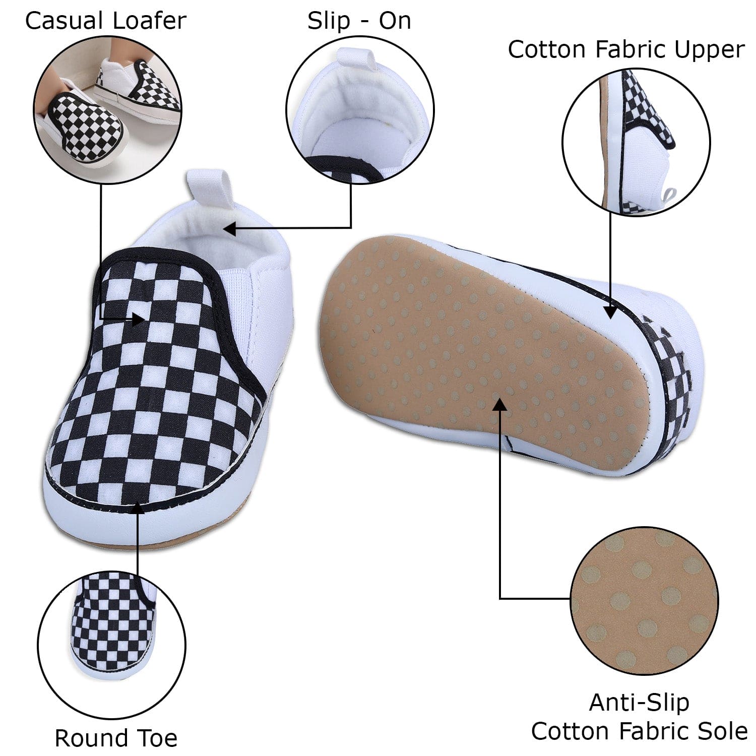 Classic Checkerboard Signature Comfortable Slip-On Booties - Black And White