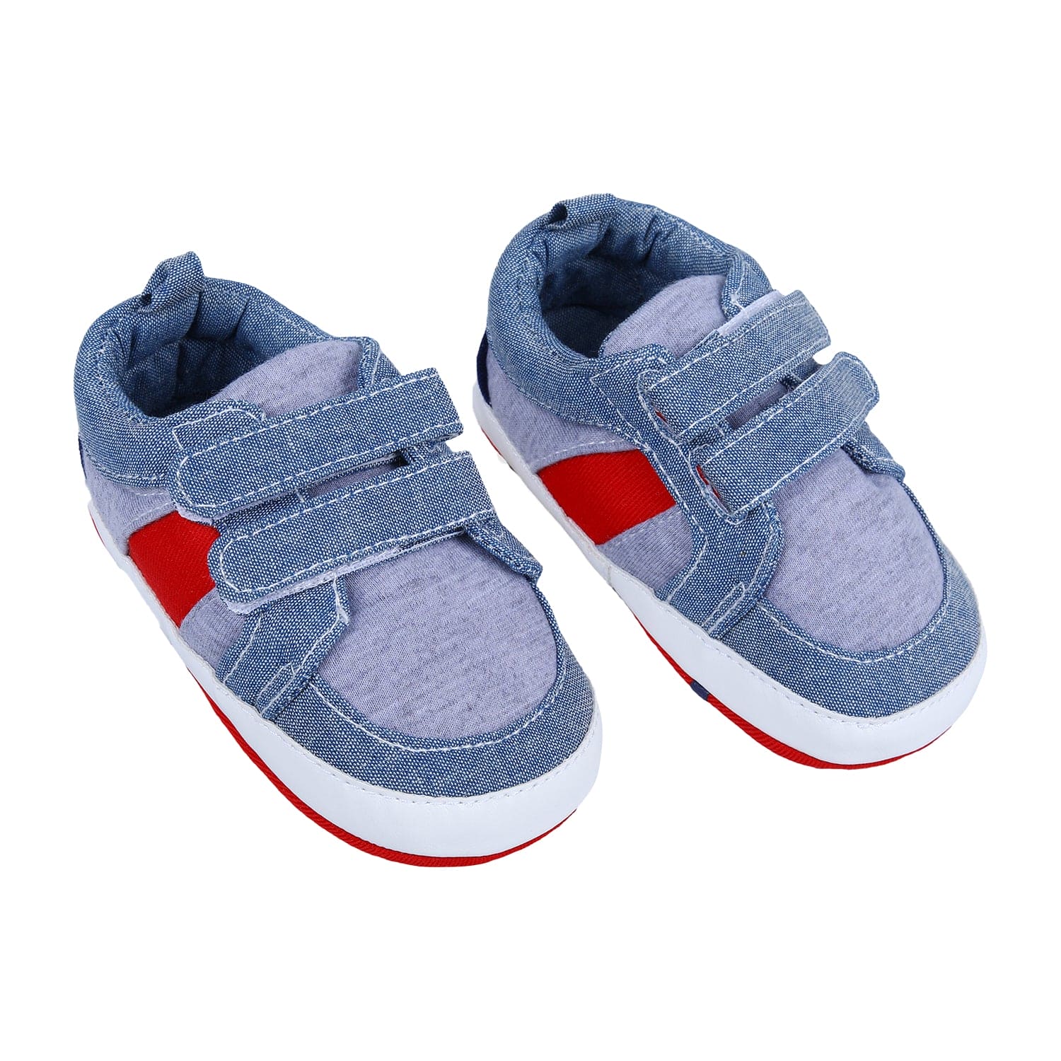 Colour Blocked Cute And Casual Denim Velcro Booties - Blue And Red