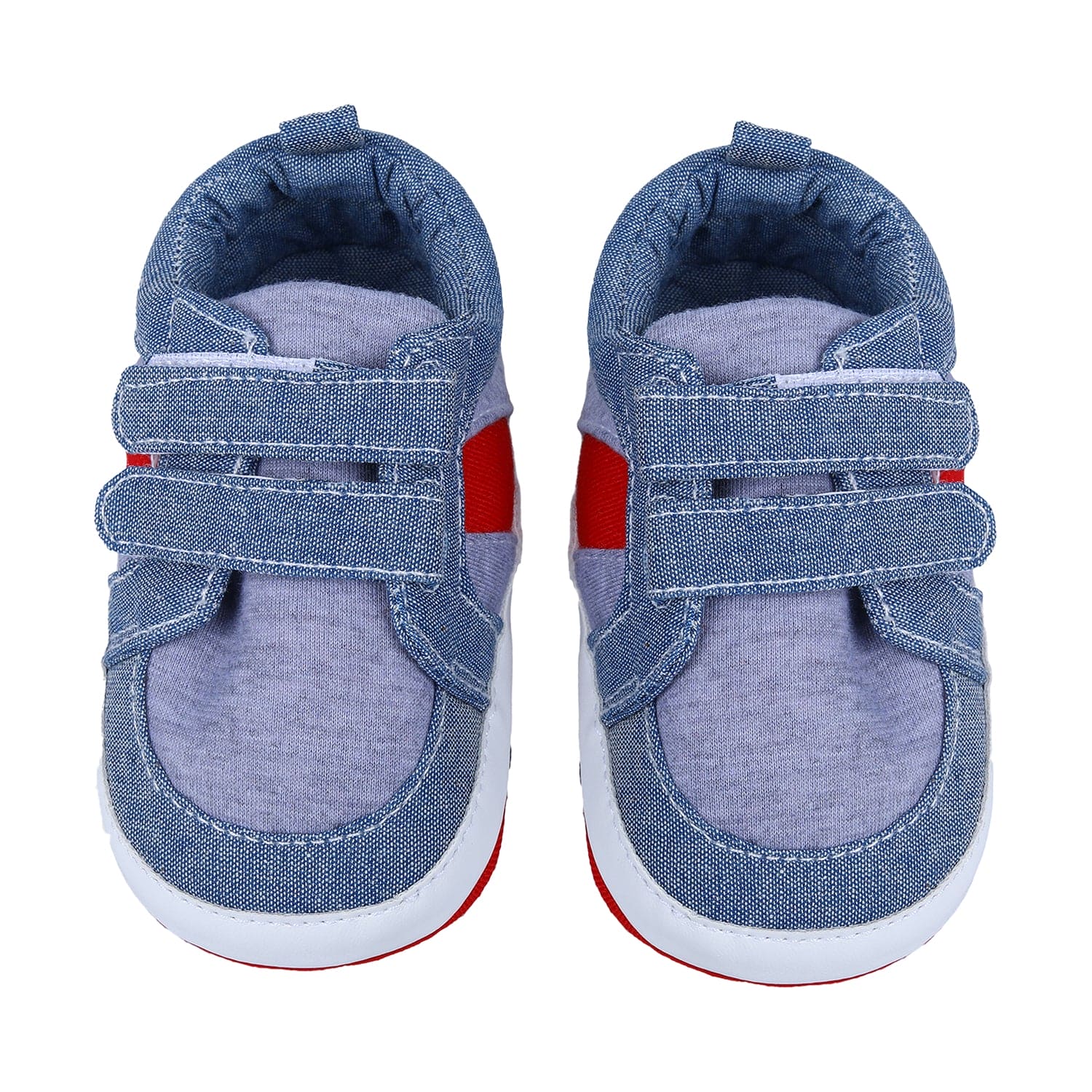 Colour Blocked Cute And Casual Denim Velcro Booties - Blue And Red