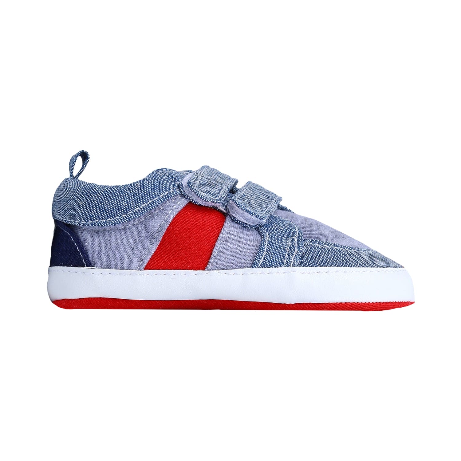 Colour Blocked Cute And Casual Denim Velcro Booties - Blue And Red