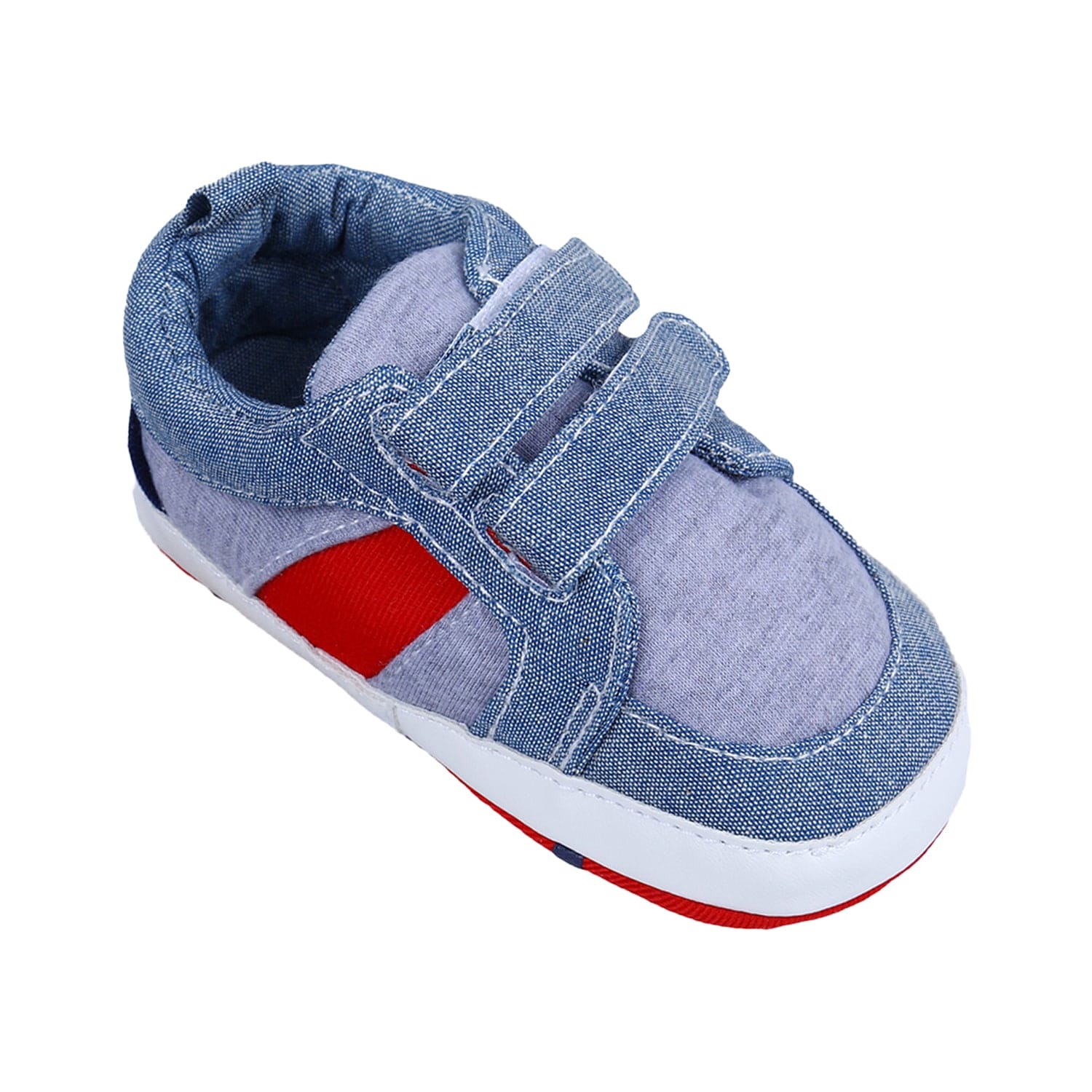 Colour Blocked Cute And Casual Denim Velcro Booties - Blue And Red