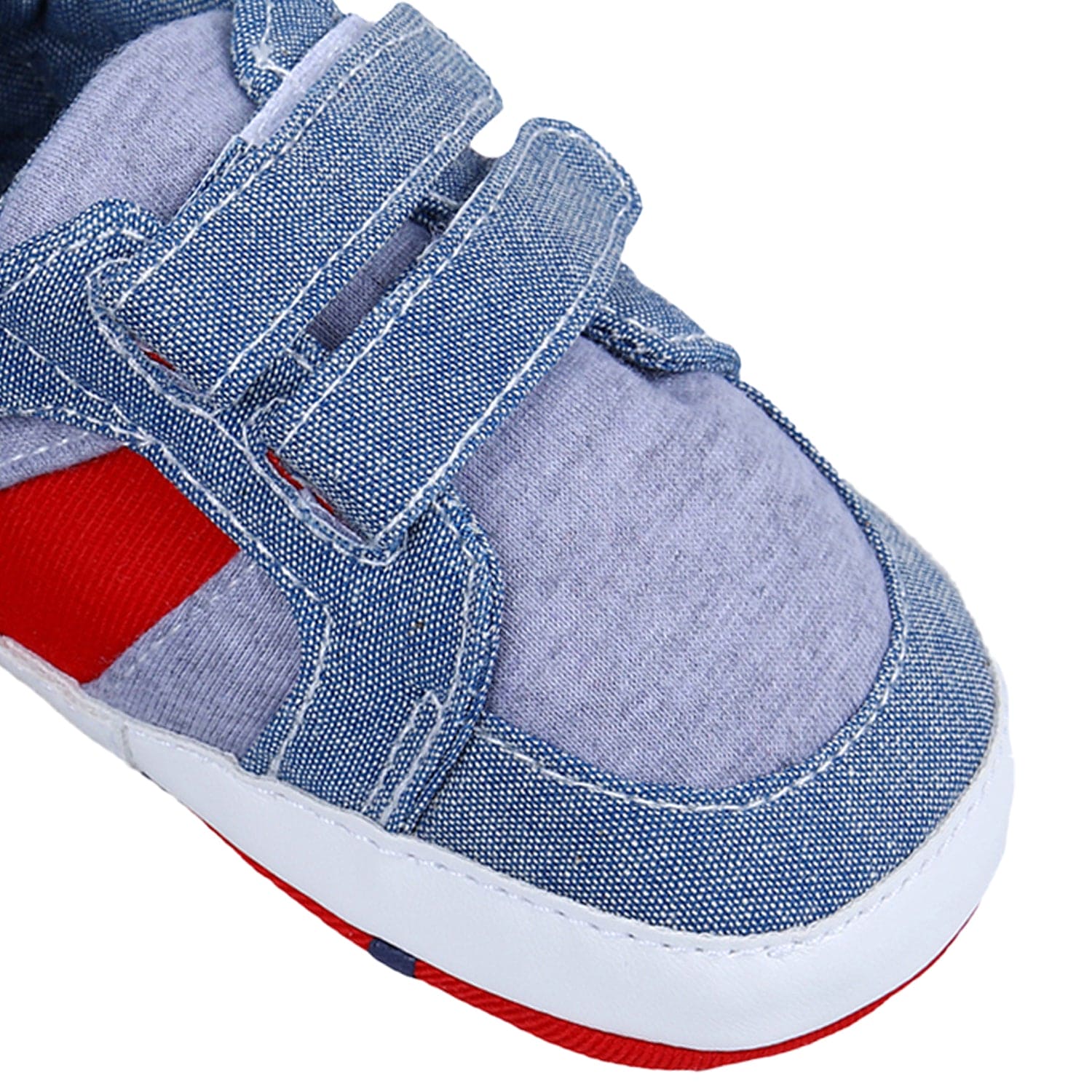 Colour Blocked Cute And Casual Denim Velcro Booties - Blue And Red